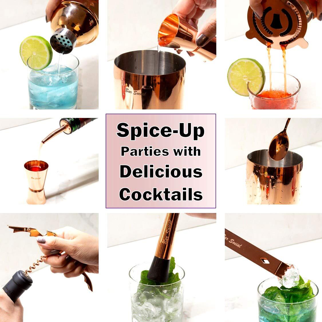 Bar Social 10 piece Bartender Cocktail Kit w/ Stand- Rose Gold - Stainless Steel