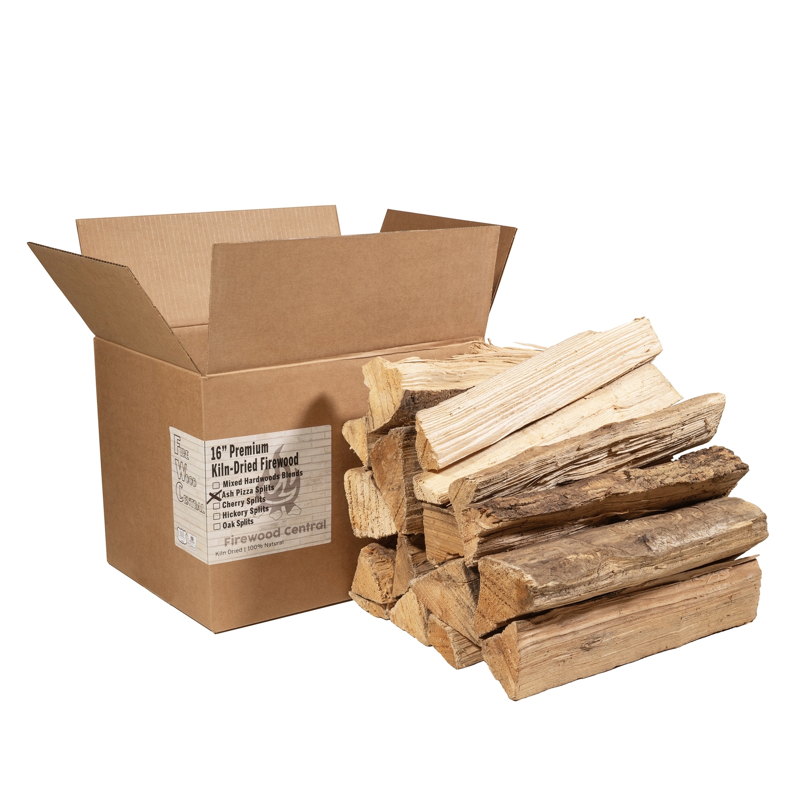 Kiln-Dried Ash Firewood 16" Splits (14-16) for Fireplace, Campfire & More