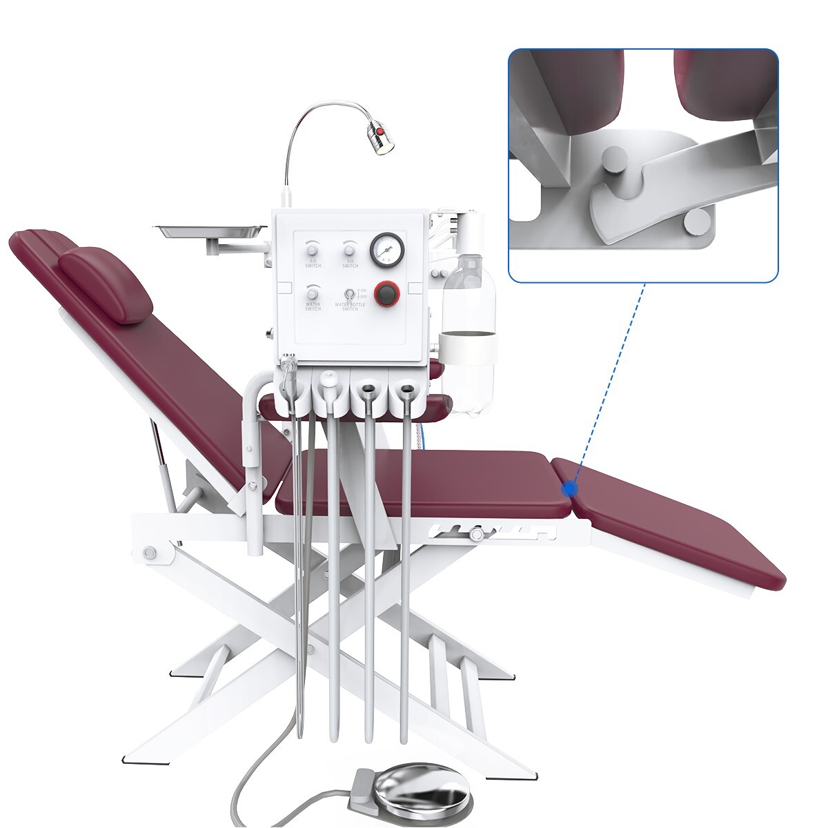 Silla portátil Dental+cubo de saliva+ turbine LED Light unidad dental portatil
