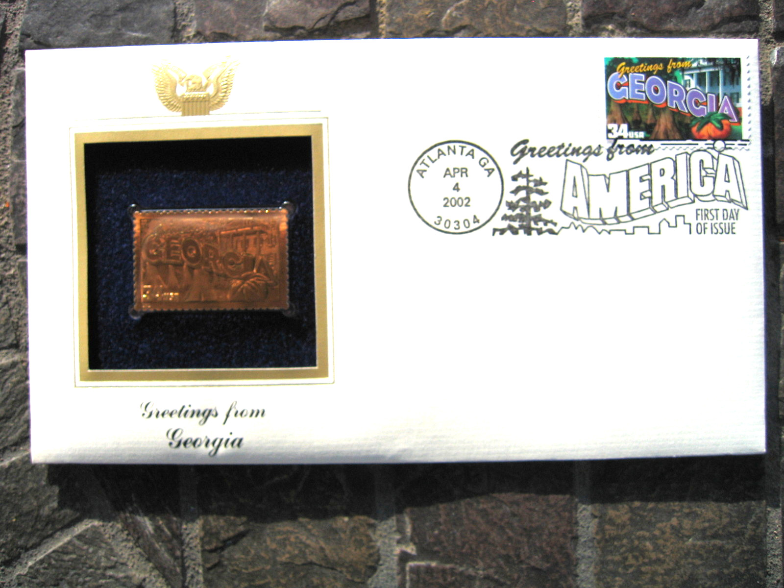 2002 GEORGIA Greetings From America replica Gold Stamp Golden COVER