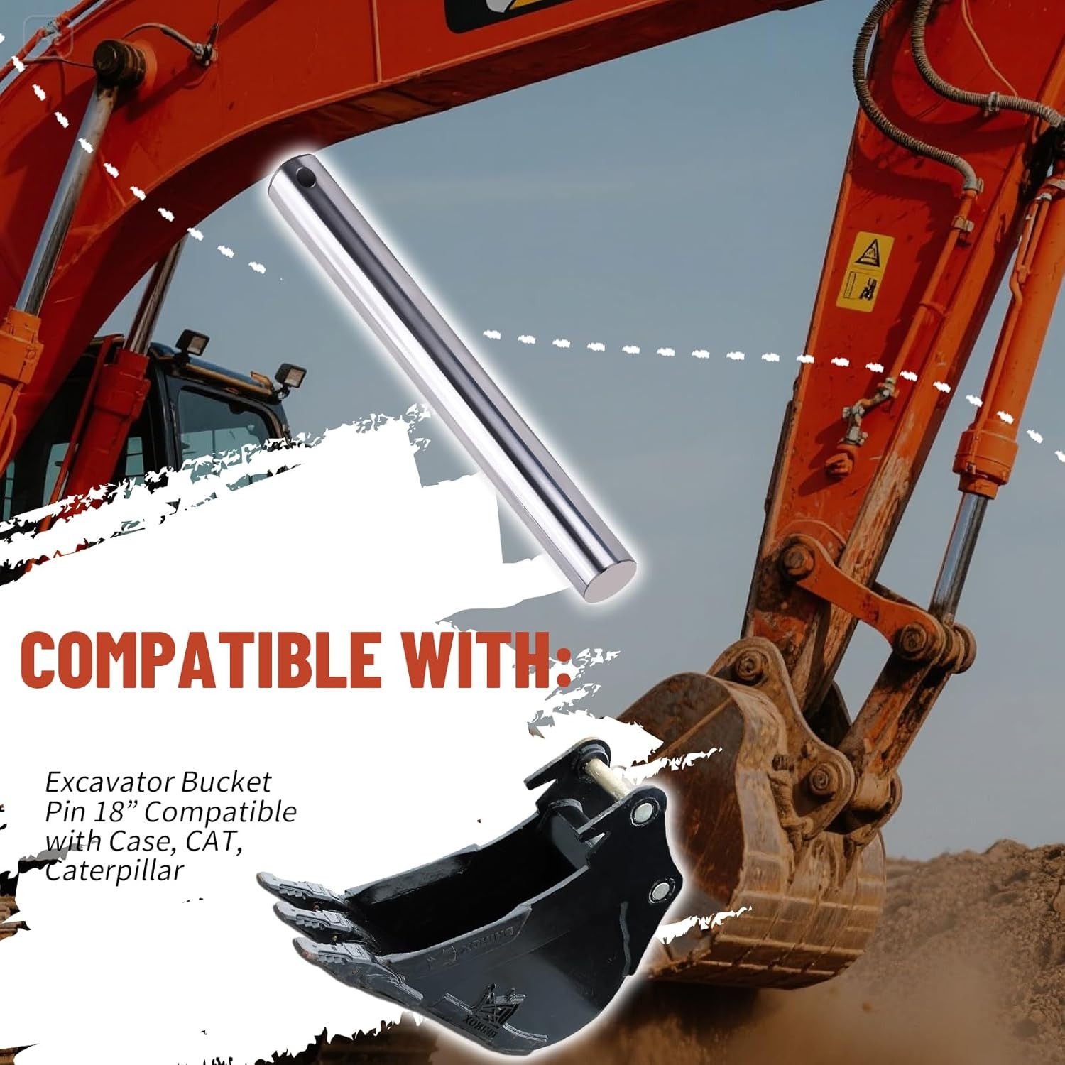 Excavator Bucket Pin 18” Fits Case, CAT, Caterpillar 45mm x 18” 1/2 Bolt Hole