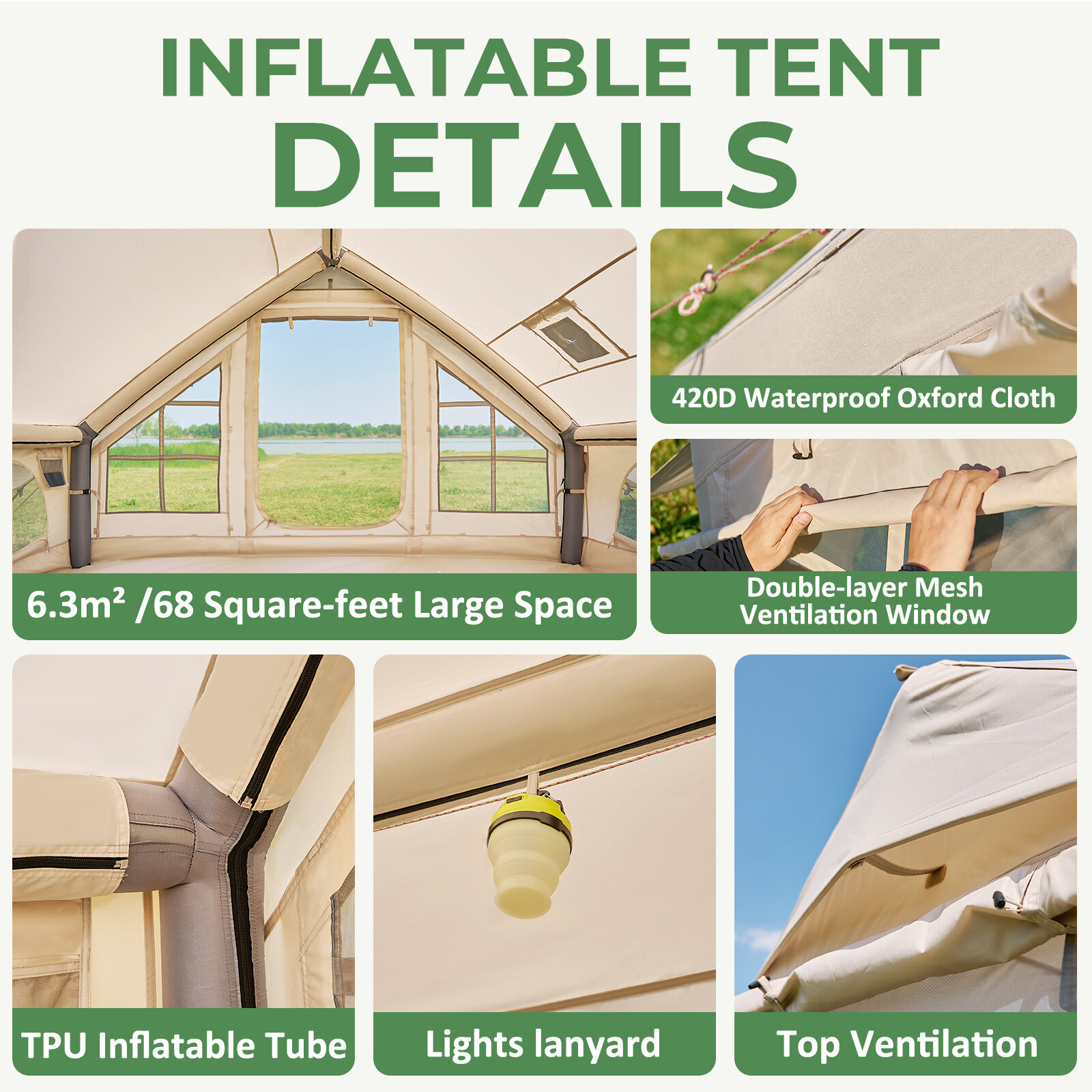 SLSY Inflatable Camping Tent with Pump 6 Person Family Camping Tent with Window