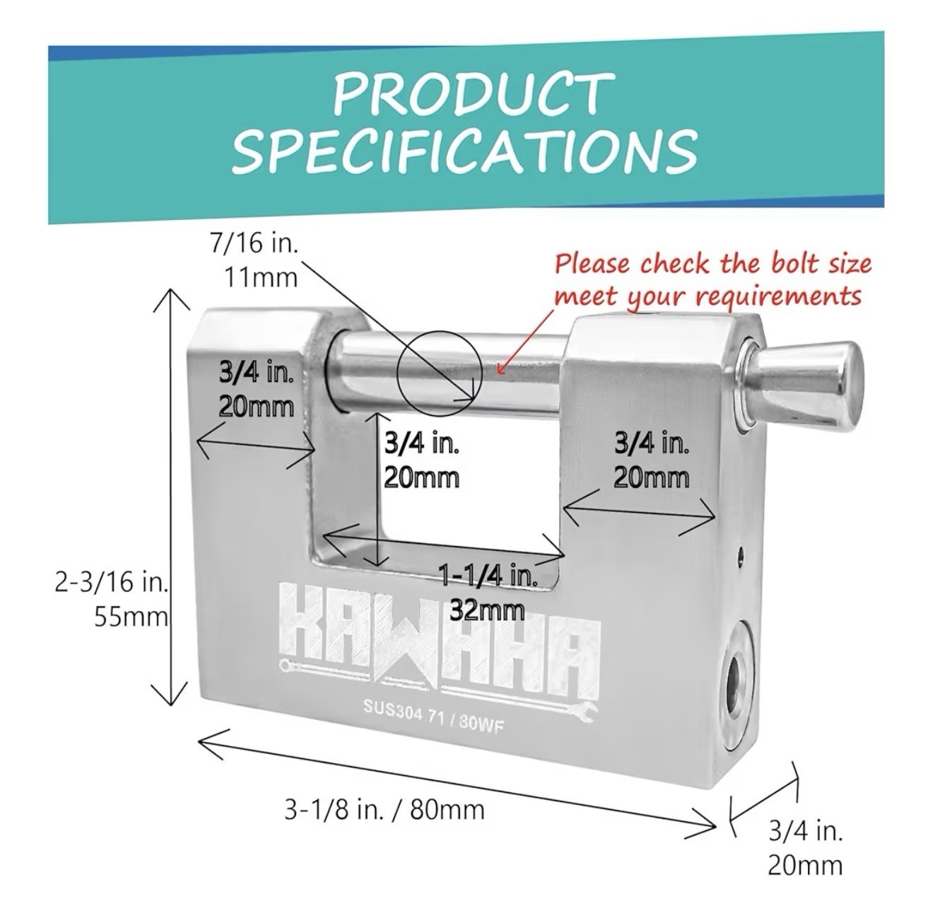 71/80-4PS Stainless Steel D Padlock w/ SS Keys, 3-1/8”, Keyed Alike, 4-Pack