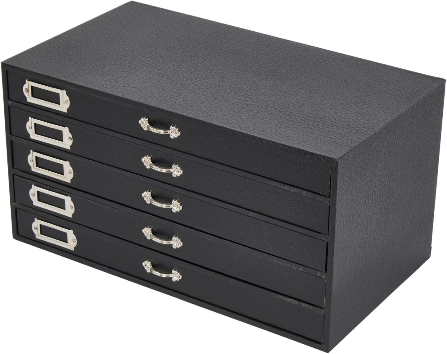 Jewelry Storage Organizer Case Cabinet 5 Drawer Black Faux Leather 15" x 8"