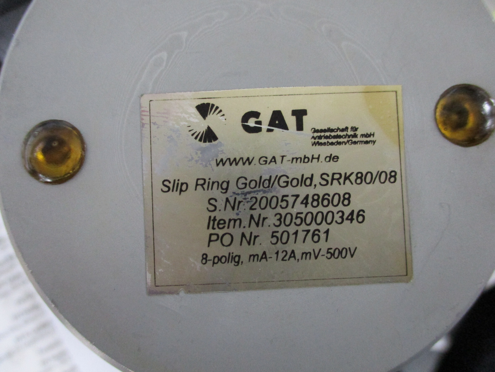 Gat Gold/Gold, SRK 80/08 Wind Turbine Slip Ring