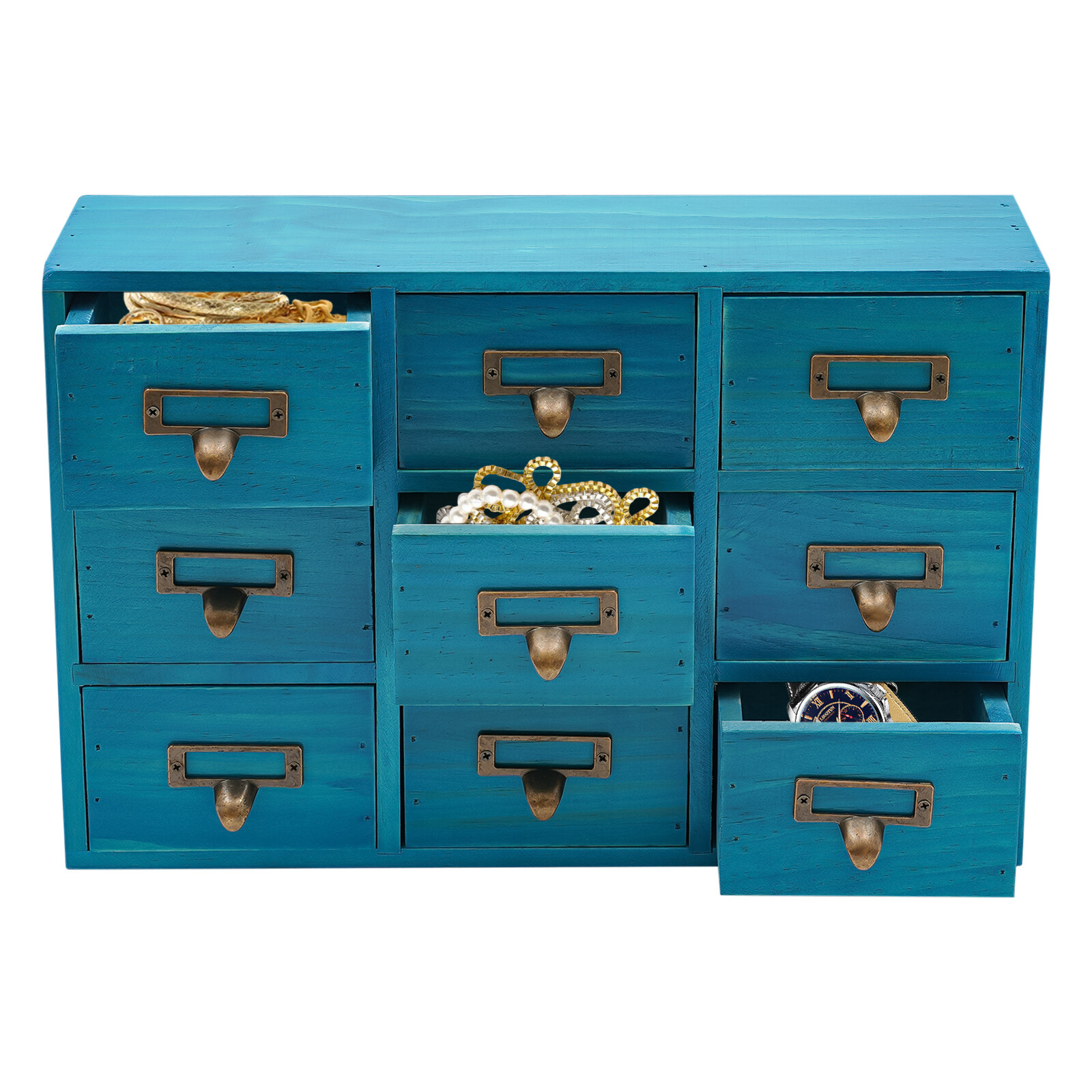 9 Drawers Apothecary Cabinet Case Wooden Desk Drawer Organizer Herb Storage Box