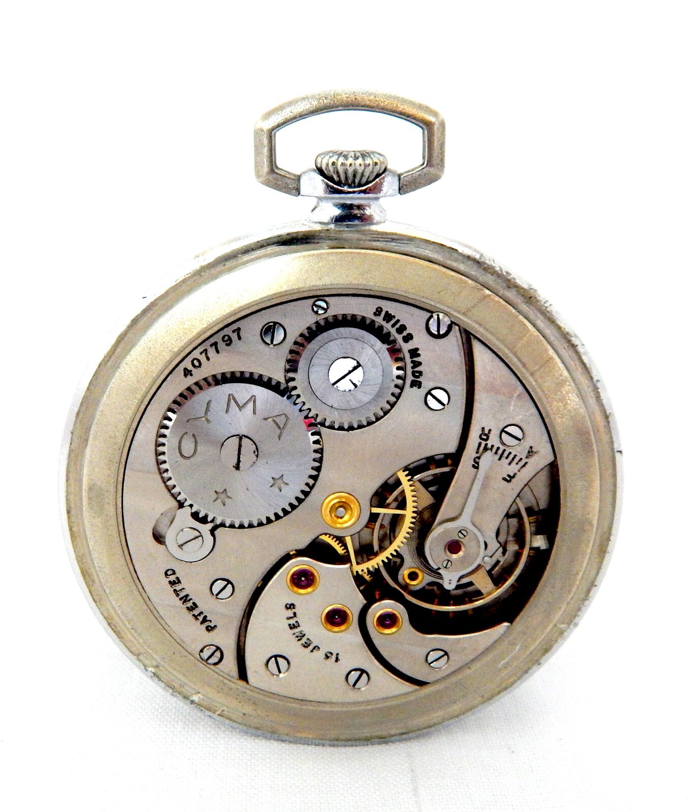 Antique Pocket Watch CYMA 15 Jewels Open Face Case Steel 48mm Circa 1920 Working