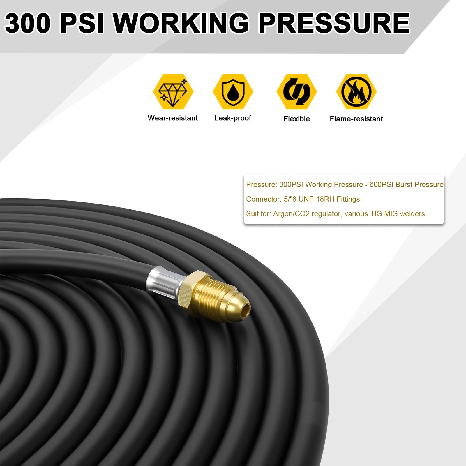 Argon Hose, Welding Gas Hose 30FT 5/8X18 Male Inert for MIG TIG Welding Flowm...