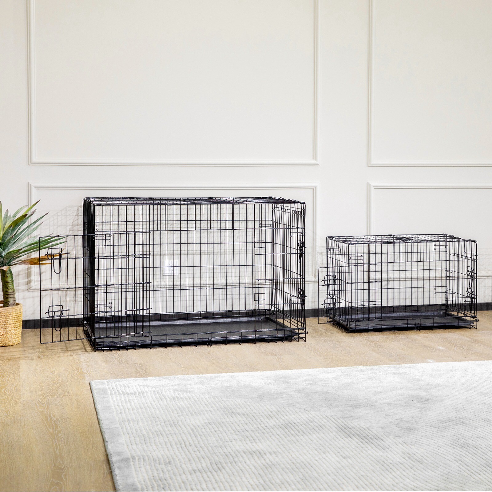 Double Door Dog Crate Pet Cage Removable Tray Divider Panel Wire Metal Kennel