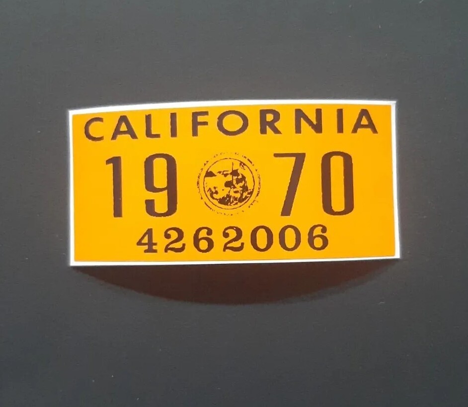 1970 California License Plate Registration Sticker, YOM, CA DMV
