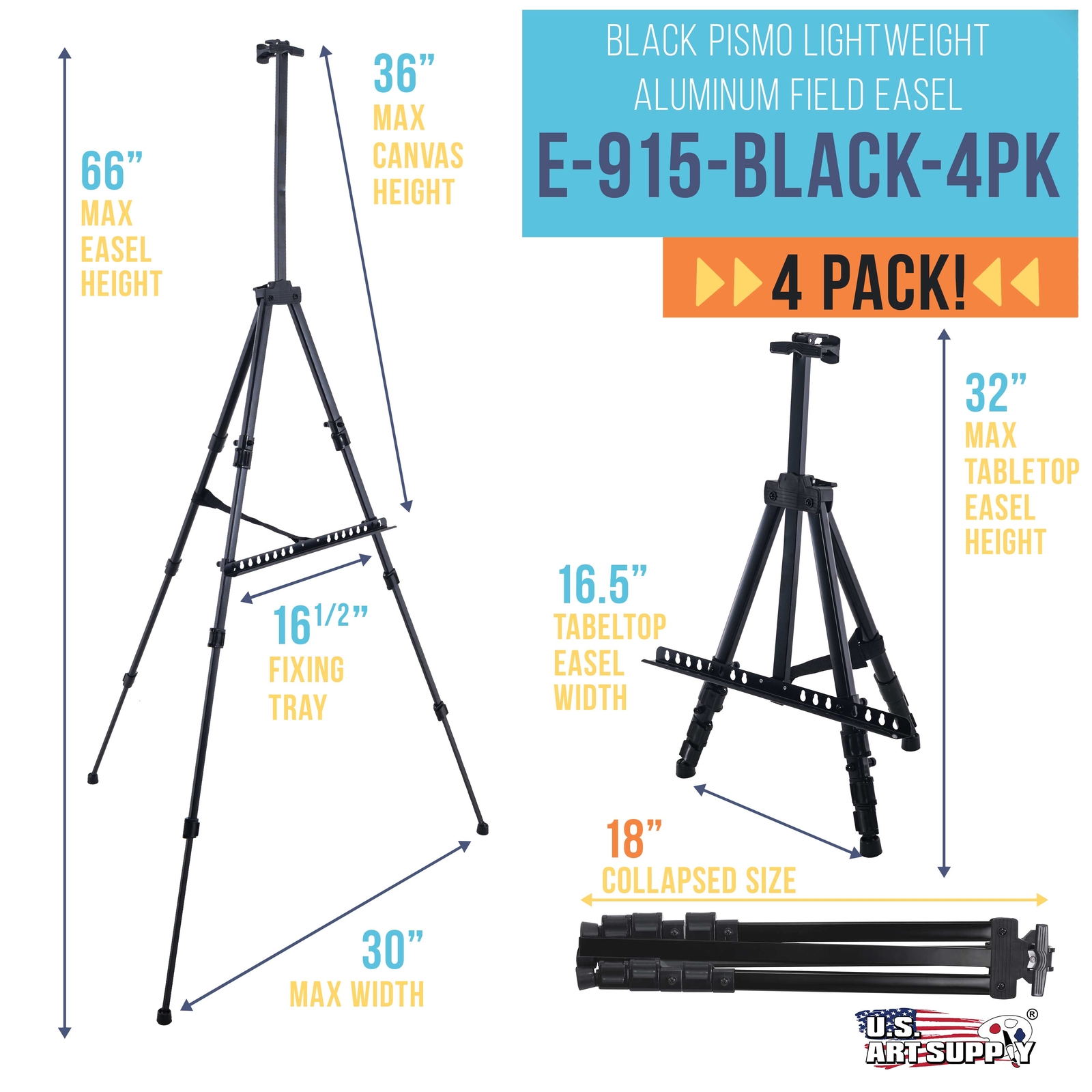 66" Aluminum Tripod Adjustable Artist Display Easel Stand, Tabletop, 4 Pack