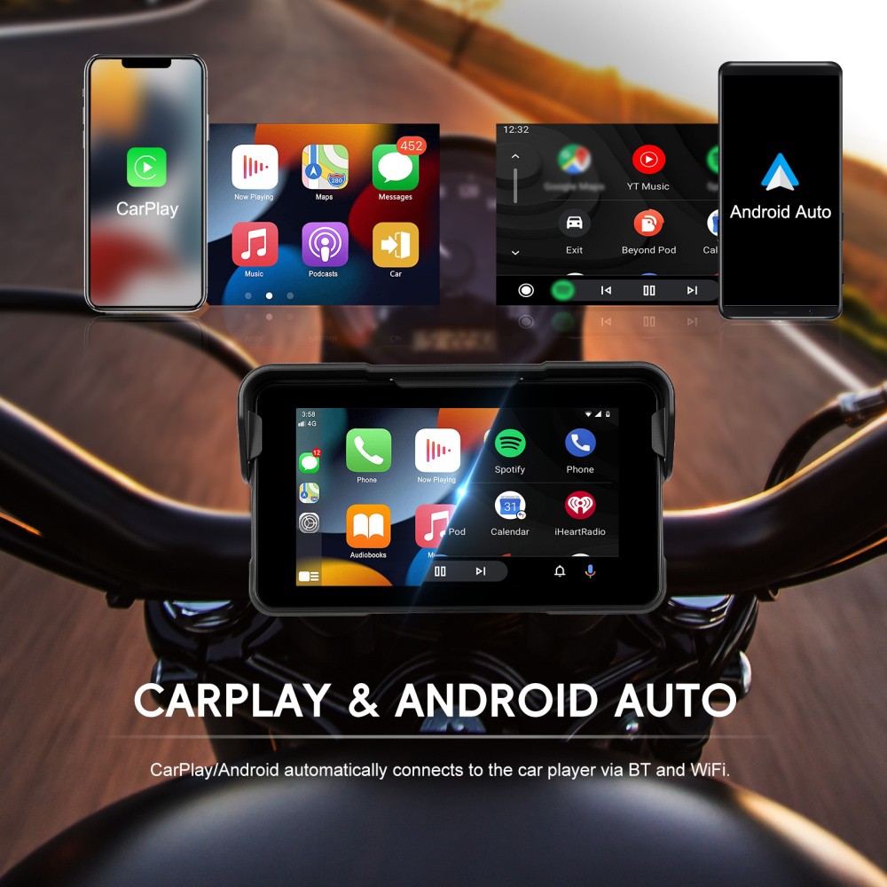 5" Motorcycle Portable Wireless Apple Carplay Android Auto Waterproof Car Stereo
