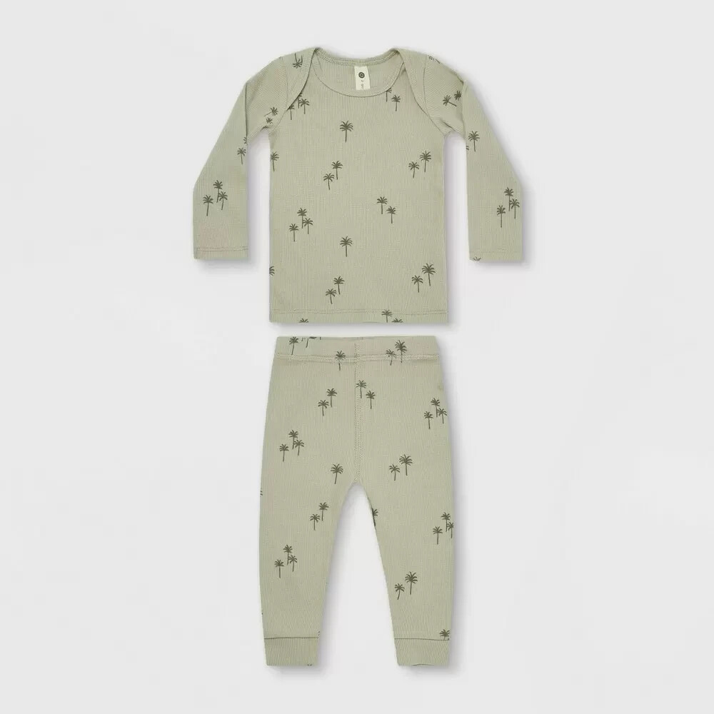 Q by Quincy Mae Baby 2pc Ribbed Palms Top & Bottom Set - Sage - Pick Size