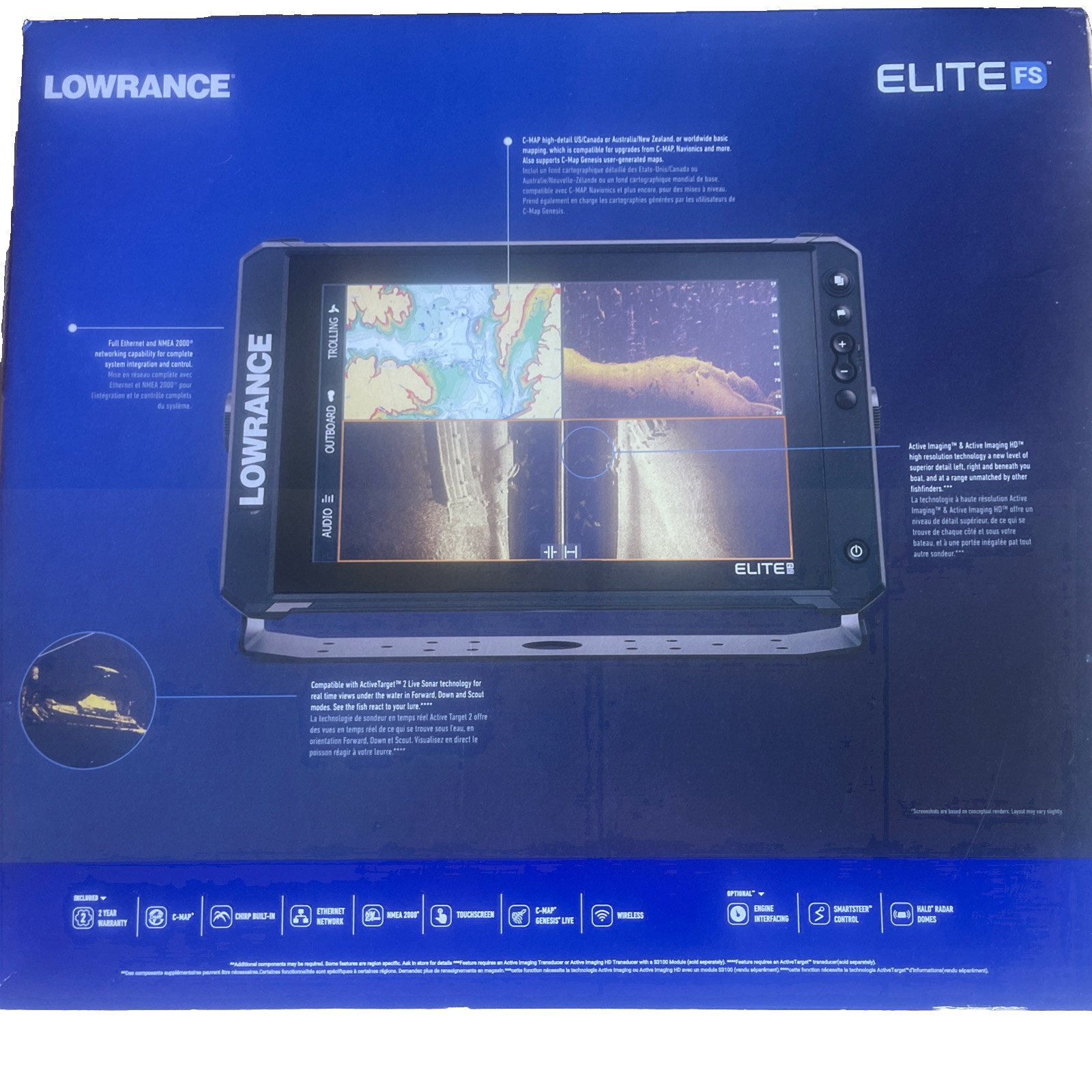 Lowrance Elite FS 12 Fishfinder Chartplotter Totalscan Transducer