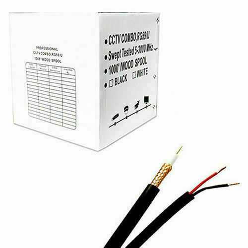 RG59 Black 500ft Bulk Siamese Cable 20AWG+18/2 CCTV Security Camera Wire Network