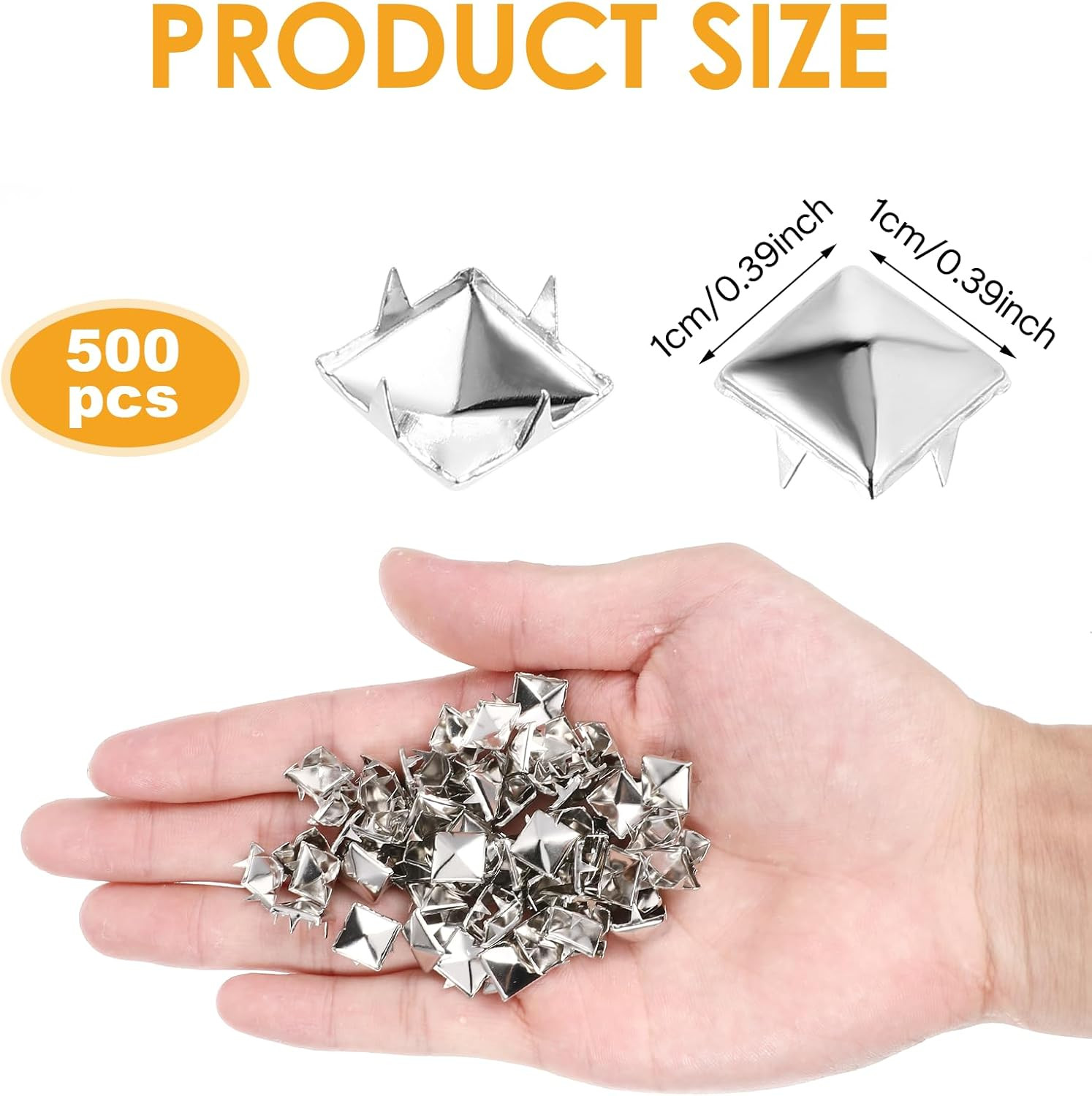 500 Pcs 10mm Silver Pyramid Metal Studs for Clothing Bags and Crafts