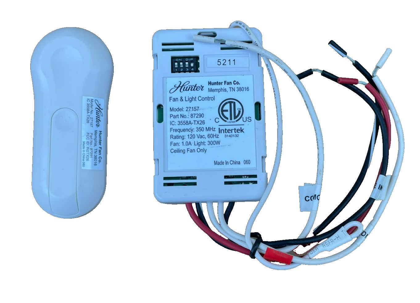 Hunter Wireless Ceiling Fan and Light Remote Control, 27157