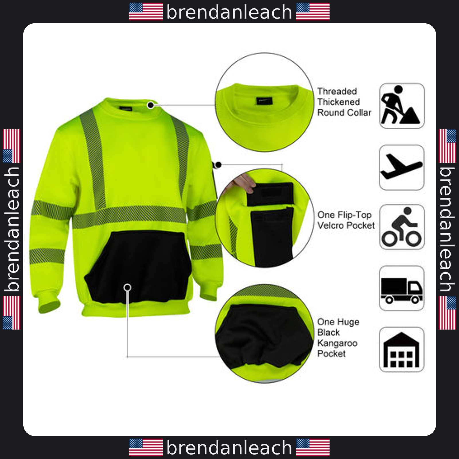 Hi Vis Hoodie for Men ANSI Class 3 Reflective Safety Sweatshirt