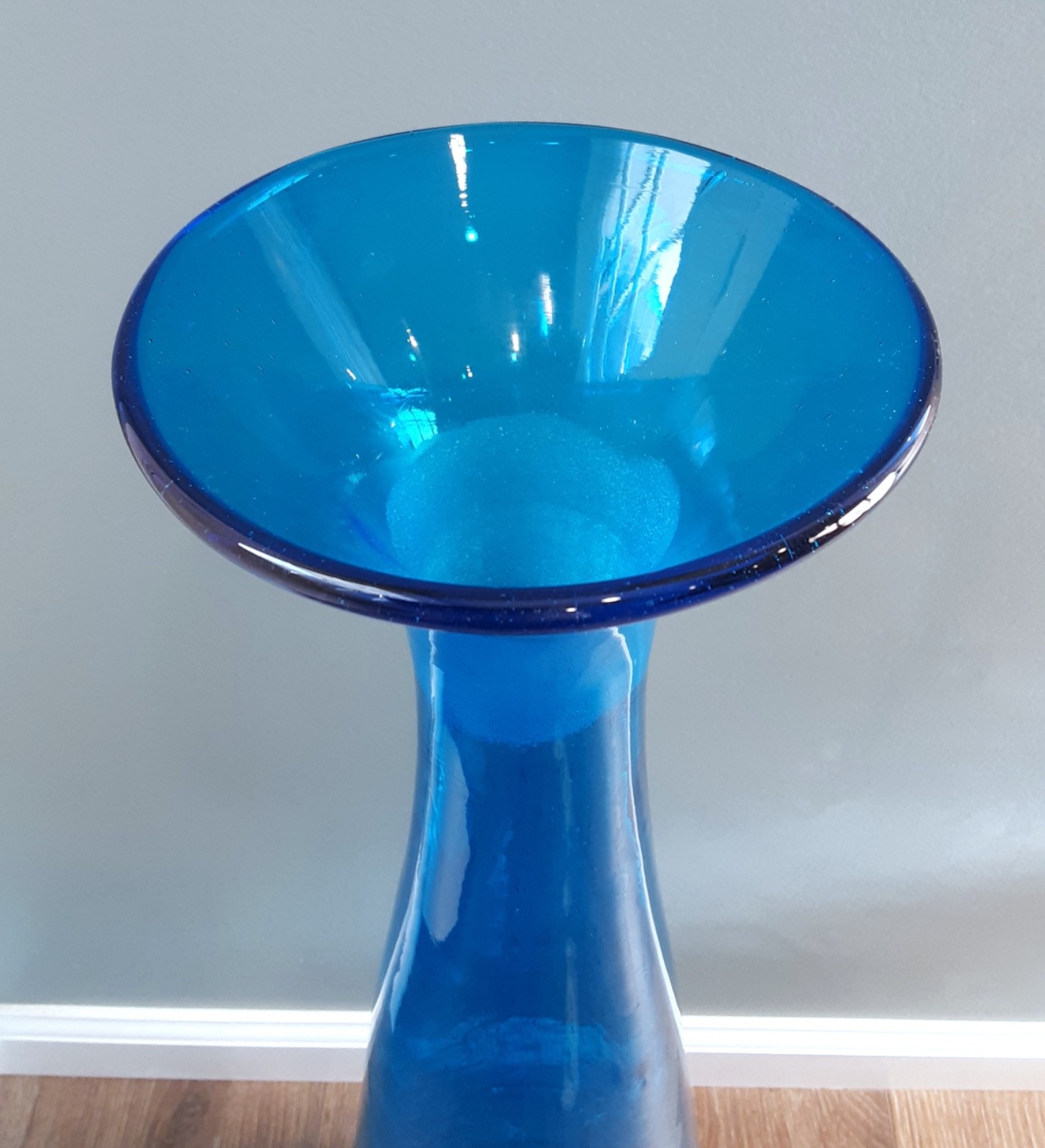 BLENKO HUGE 35.5" Art Glass Turquoise # 6138 Architectural Floor Decanter HUSTED