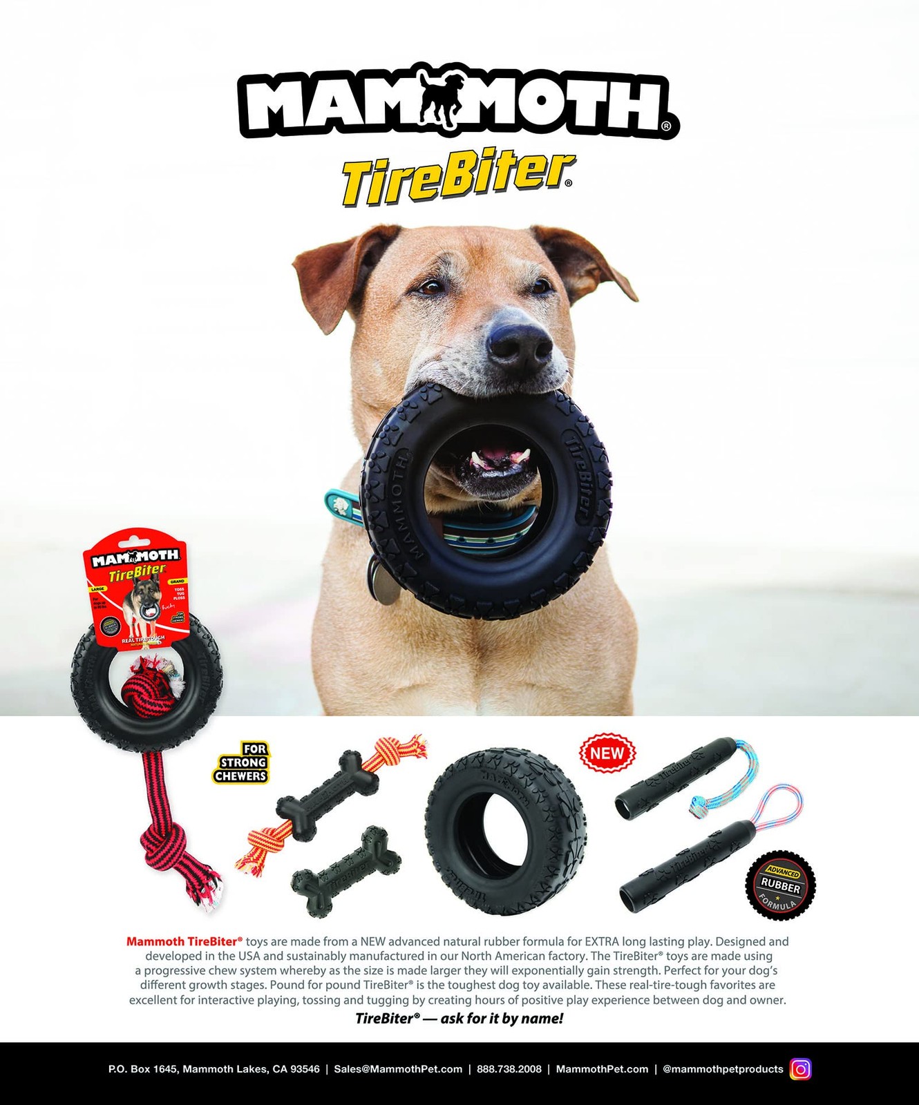 Mammoth TireBiterII – Natural Rubber Dog Toys for Extreme Large 6", Black