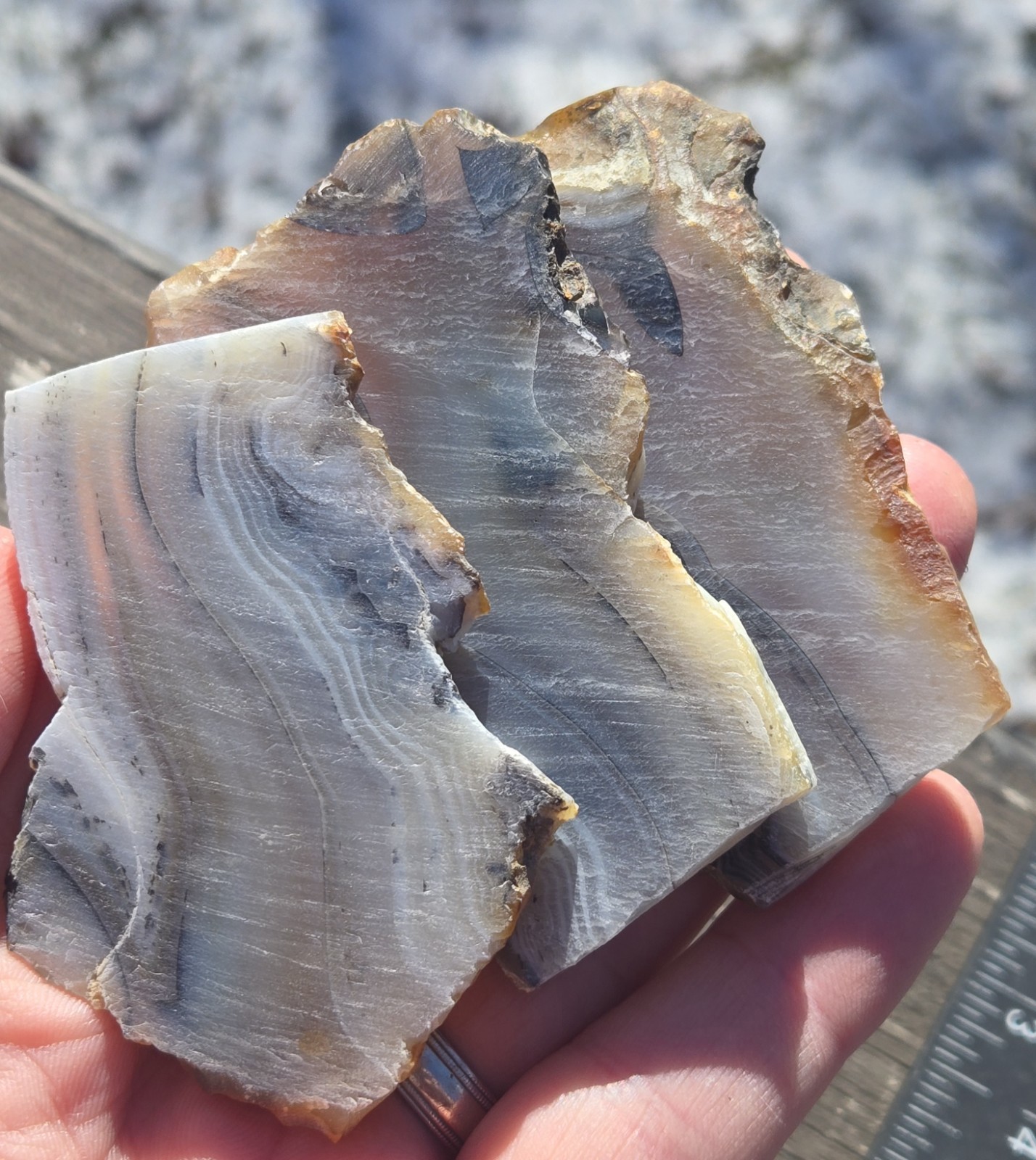 3 Moroccan Agate Matching Slabs From The Same Piece Haunting Banding Patterns