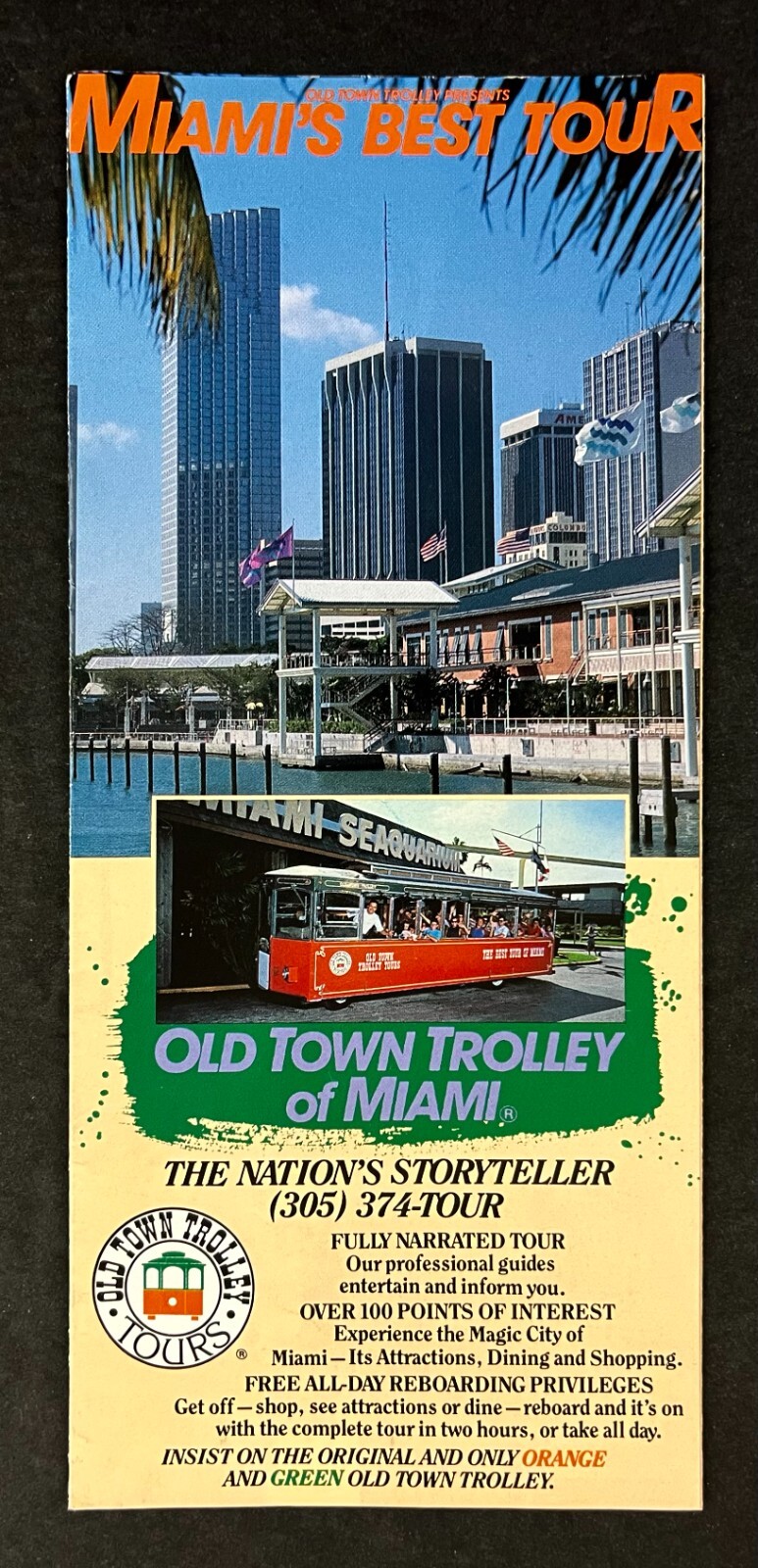 1980s Miami Florida Old Town Trolley Tourist Tours Vintage Travel Brochure Map