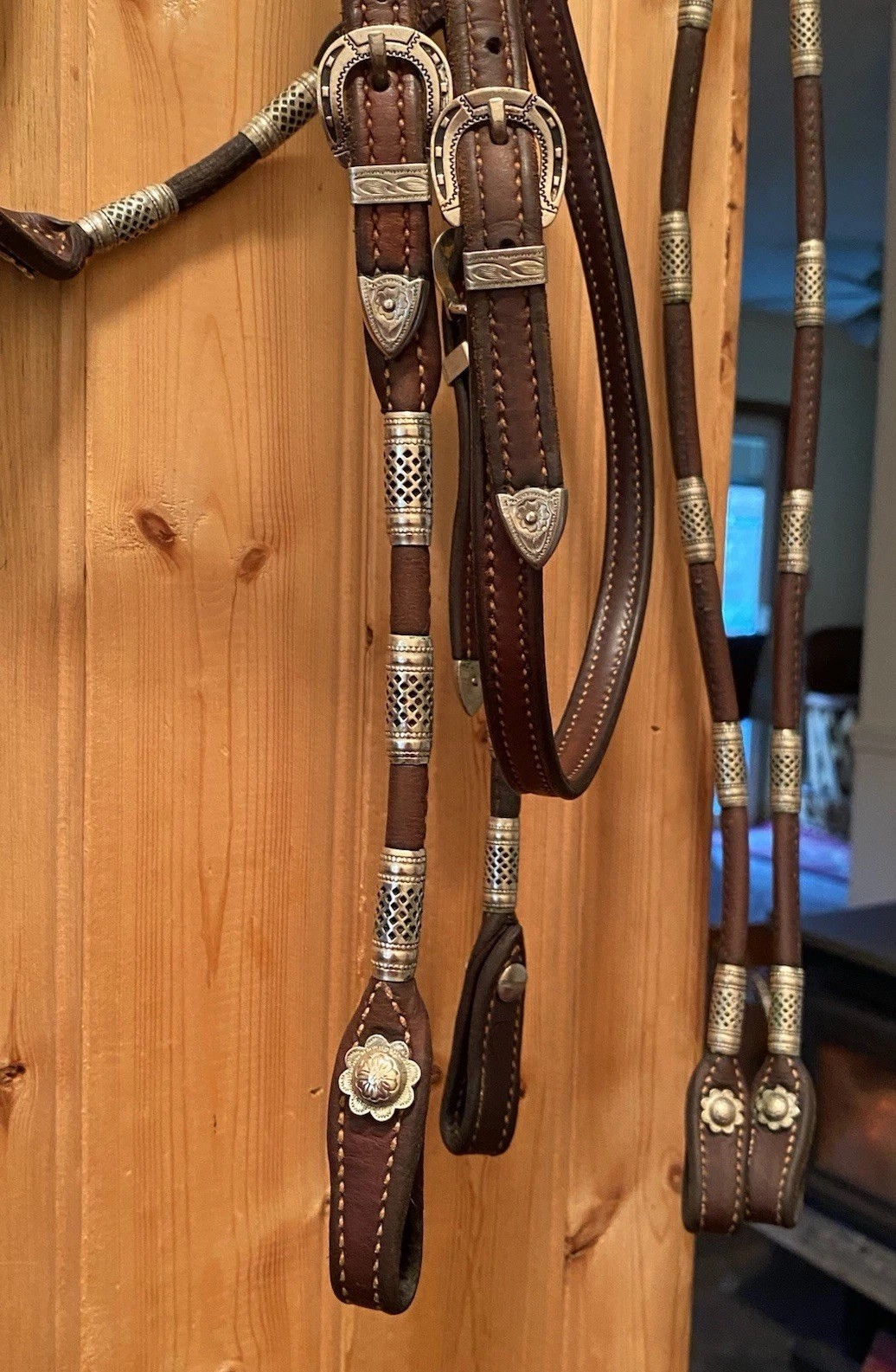 Vntg Poco Western Bridle & Romel Reins Silver Ferrule Fleming Filigree Sterling