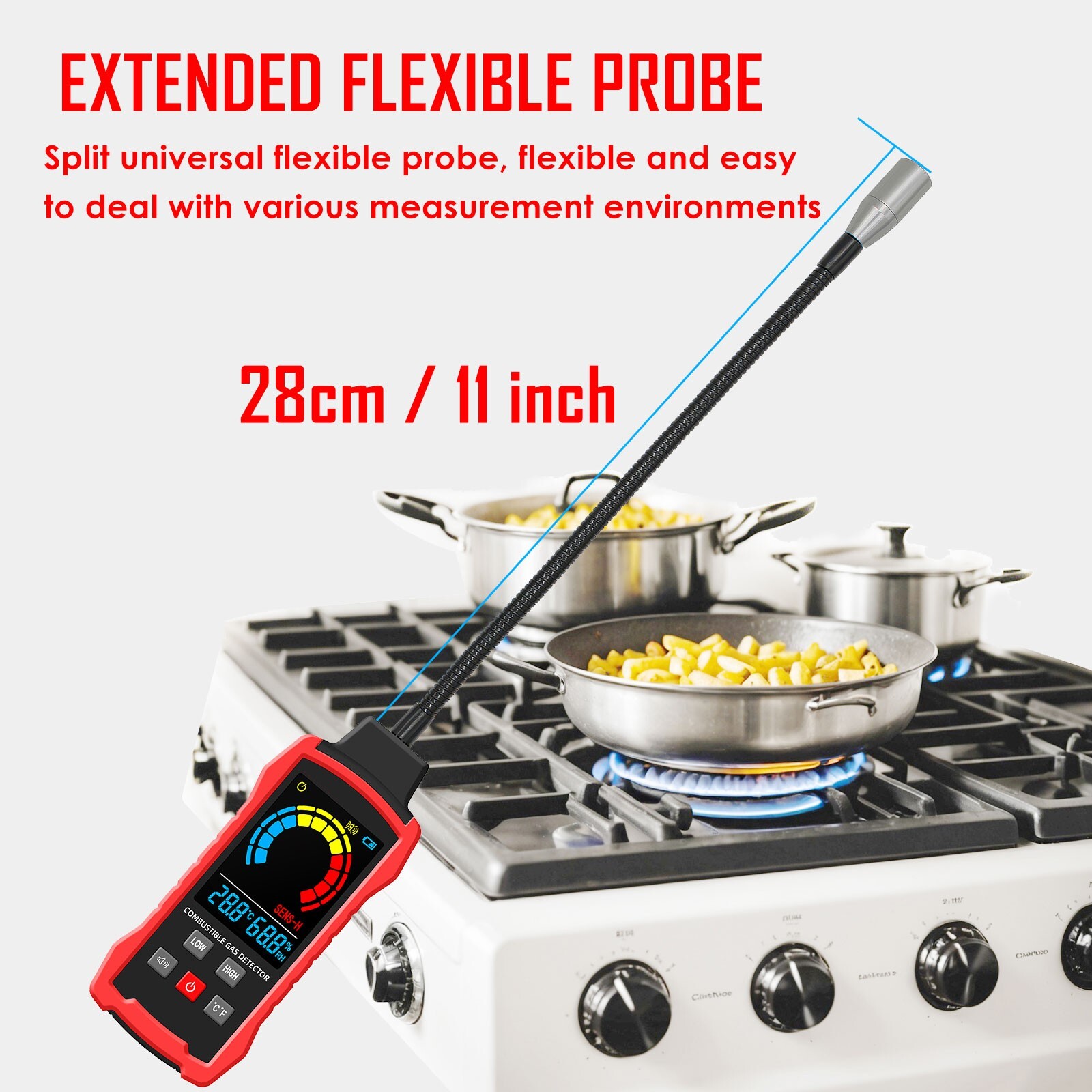 Natural Gas Detector, Combustible Gas Leak Detector with 11-Inch Probe