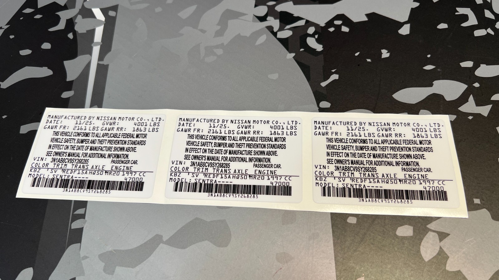 Automobile VIN ID Label Replacement Sticker – Car Identification Decal Set of 4