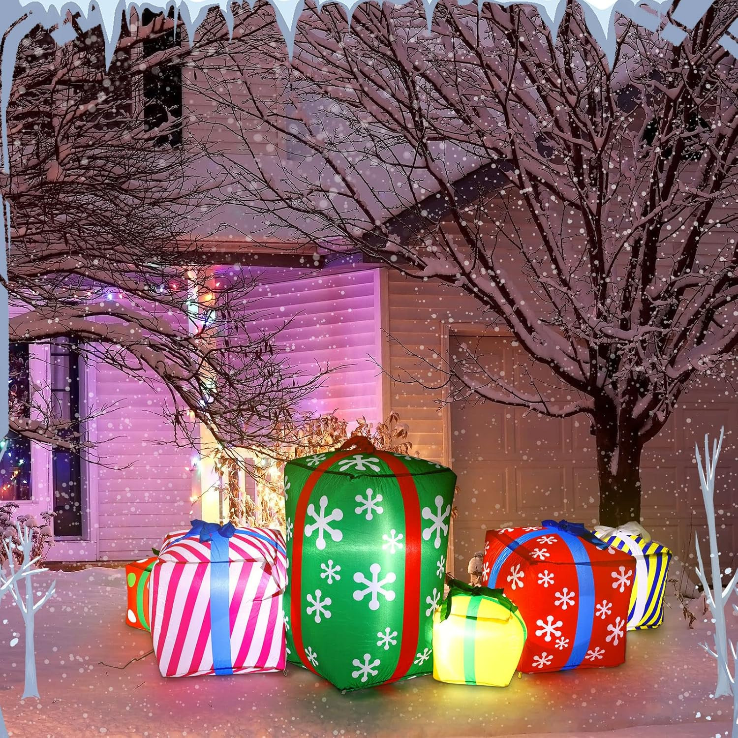 9 Ft Long Christmas Giant Inflatable Gift Boxes with LED Lights Outdoor Decorati