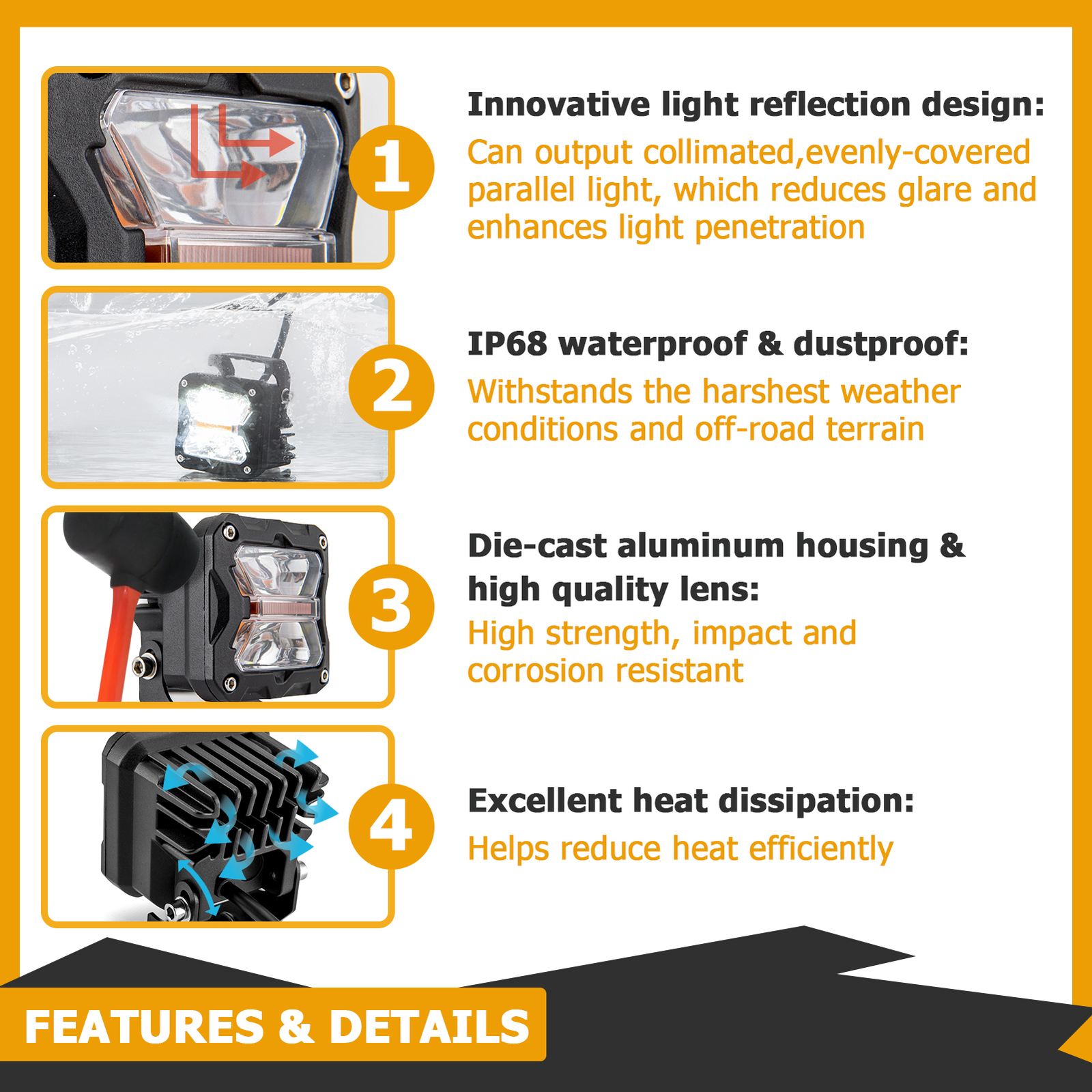 3"Inch LED Cube Pods Work Light Spot Amber White Strobe Driving Fog Lamp UTV ATV