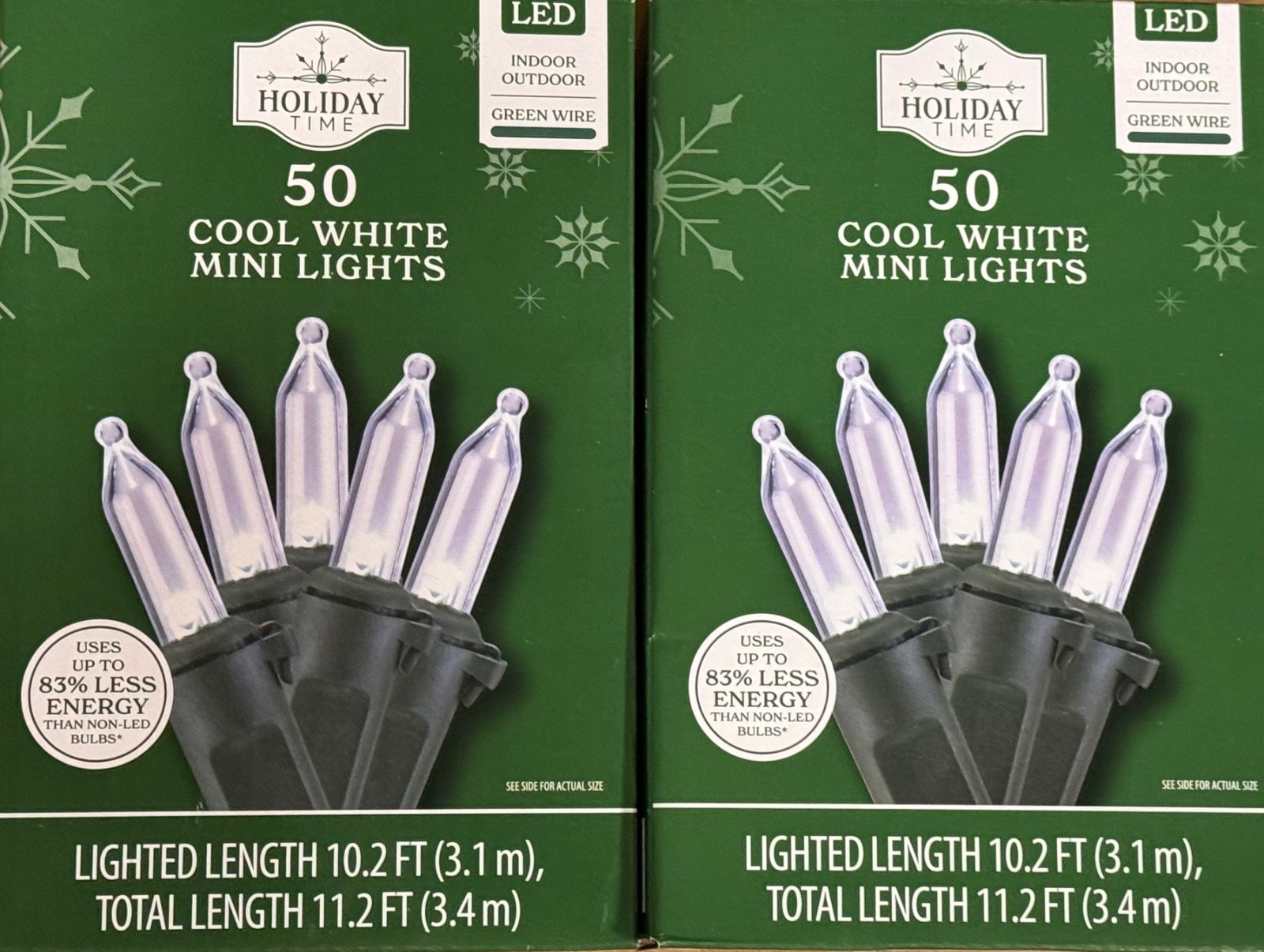 (2) NEW Holiday Time 50ct COOL WHITE Led Lights GREEN Wire Wedding 100 Total