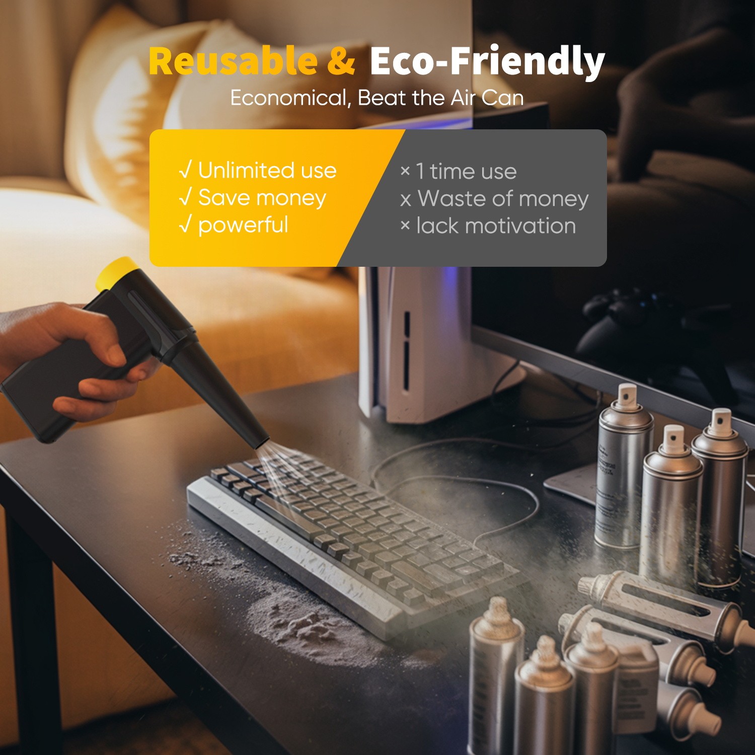 300,000 RPM Compressed Air Duster Rechargeable Electric Air Blower with 8 Speed