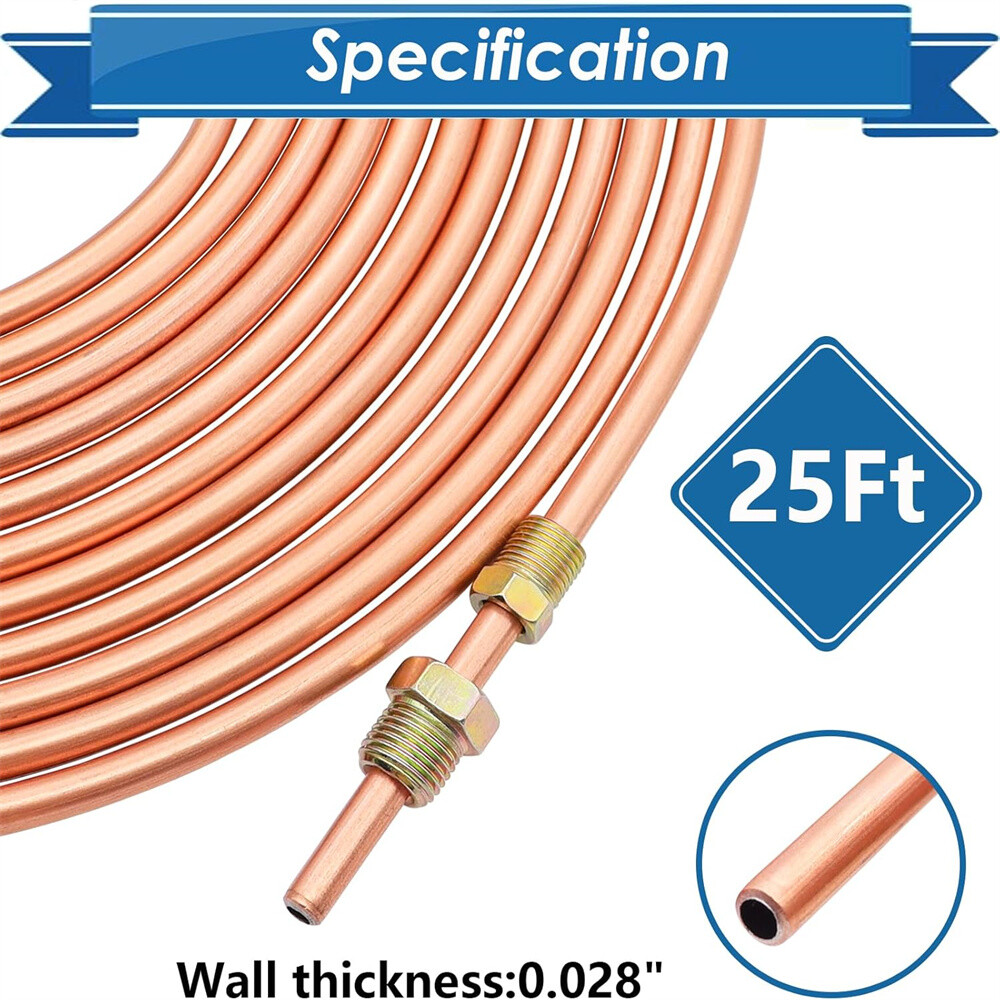 Copper Nickel Brake Line Tubing Kit 3/16 OD 25 Ft Coil Roll all Size Fittings