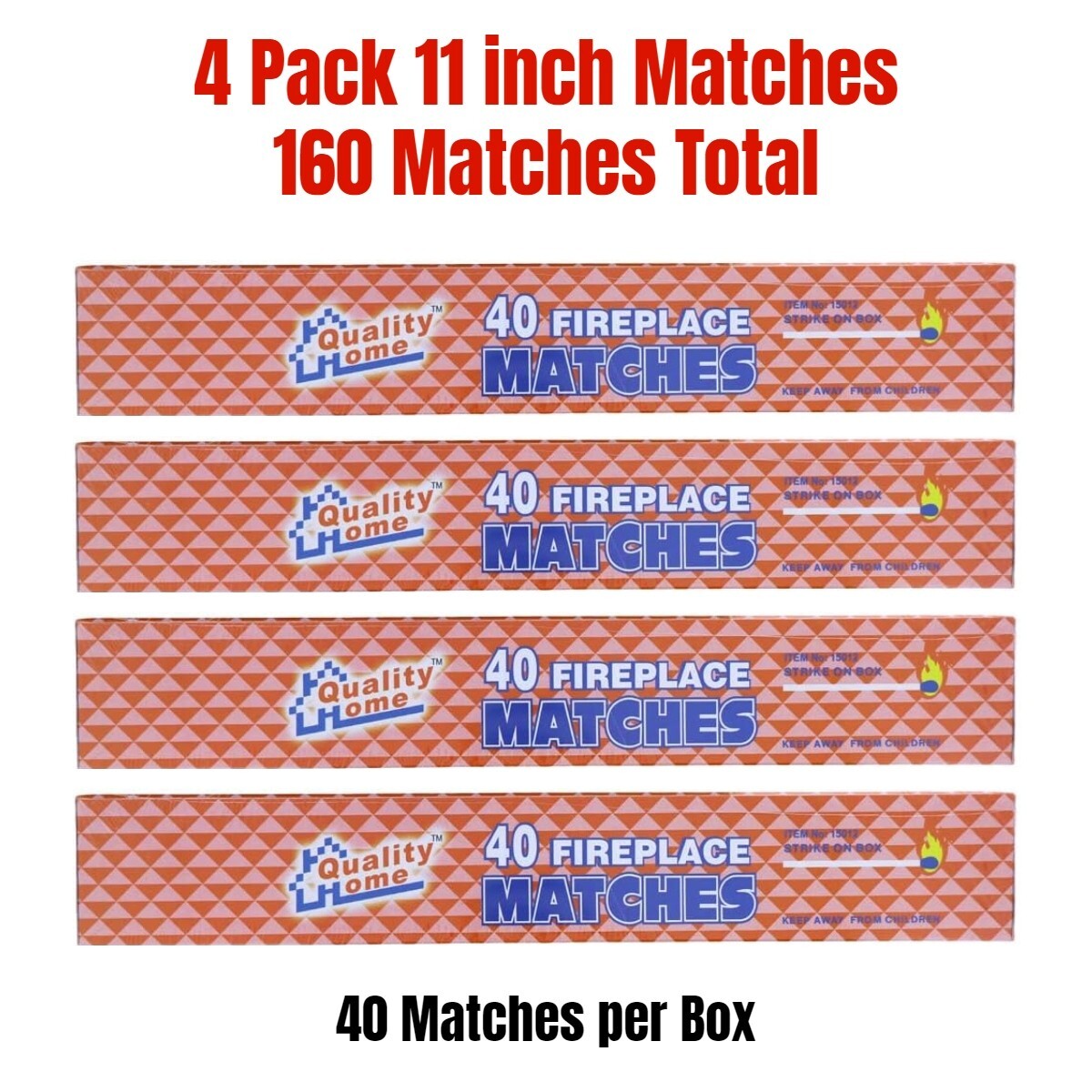 4PK 11in Fireplace Matches Large Extra Long 40 Matches / Box BBQ Stove Candles