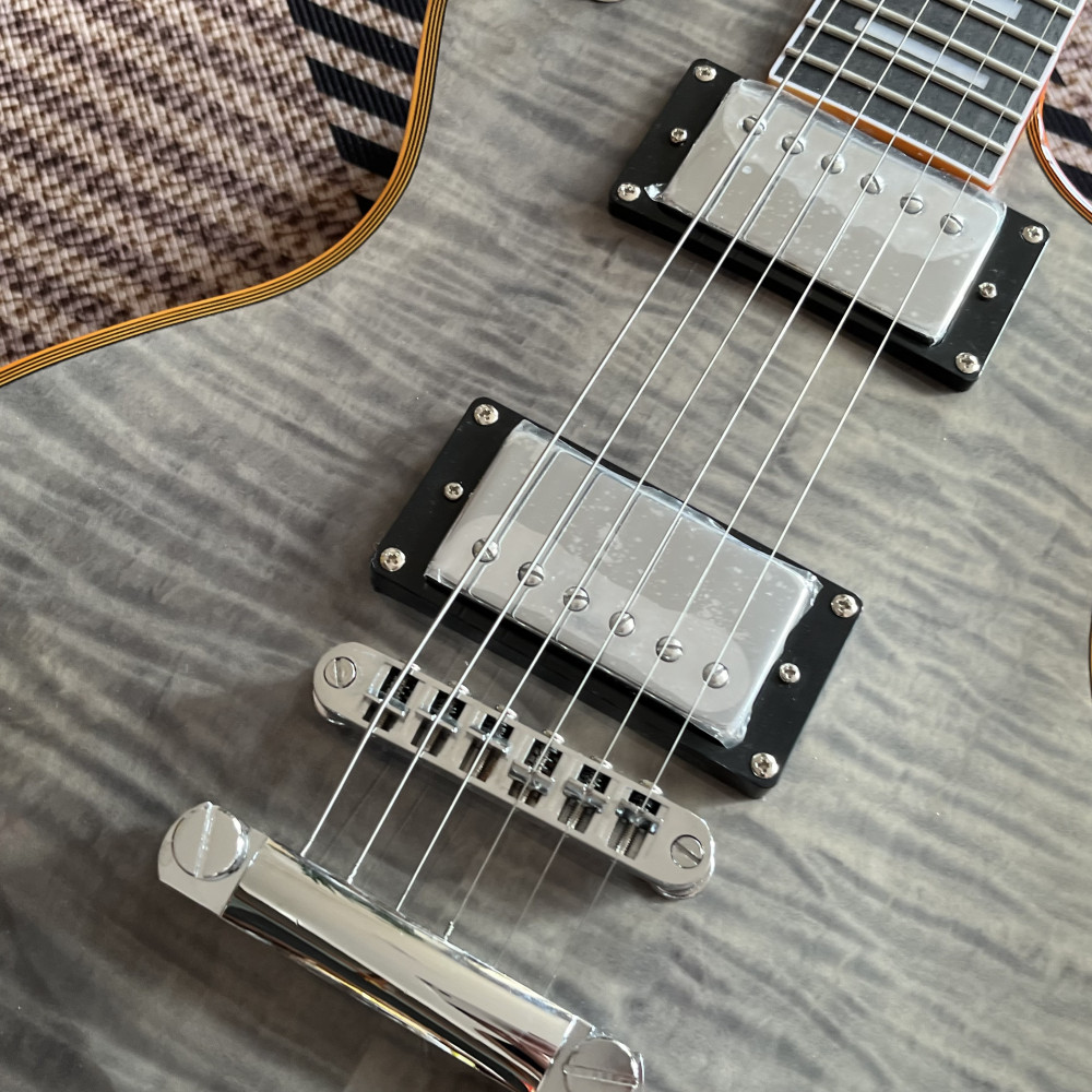 Custom Shop Gray Electric Guitar orange logo and binding in stock free shipping