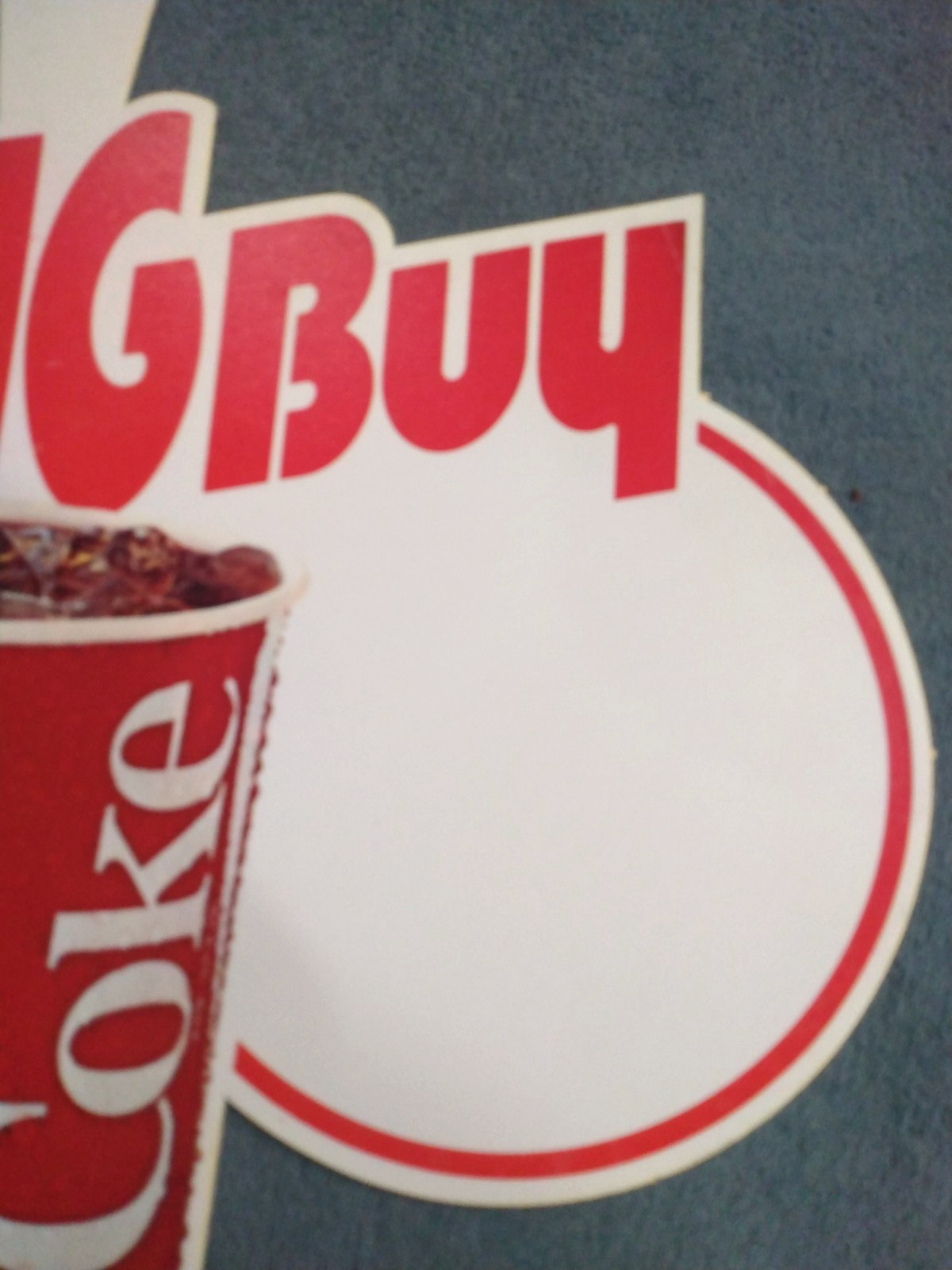 Unused plastic Coca Cola The Big Buy Dangler 24 oz. cup display