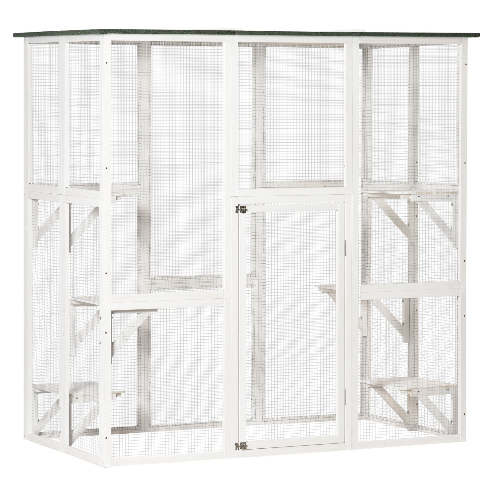 Outdoor Cat House with Weather Protection, Multiple High Ledges, 71" L, White