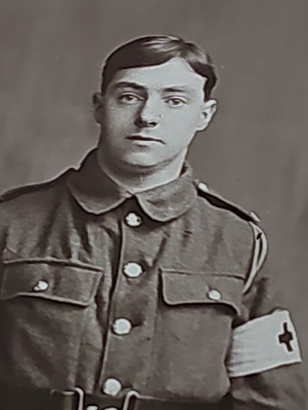 WW1 RPPC Photo UK British Red Cross Medic And Wife Named P14 Type Belt