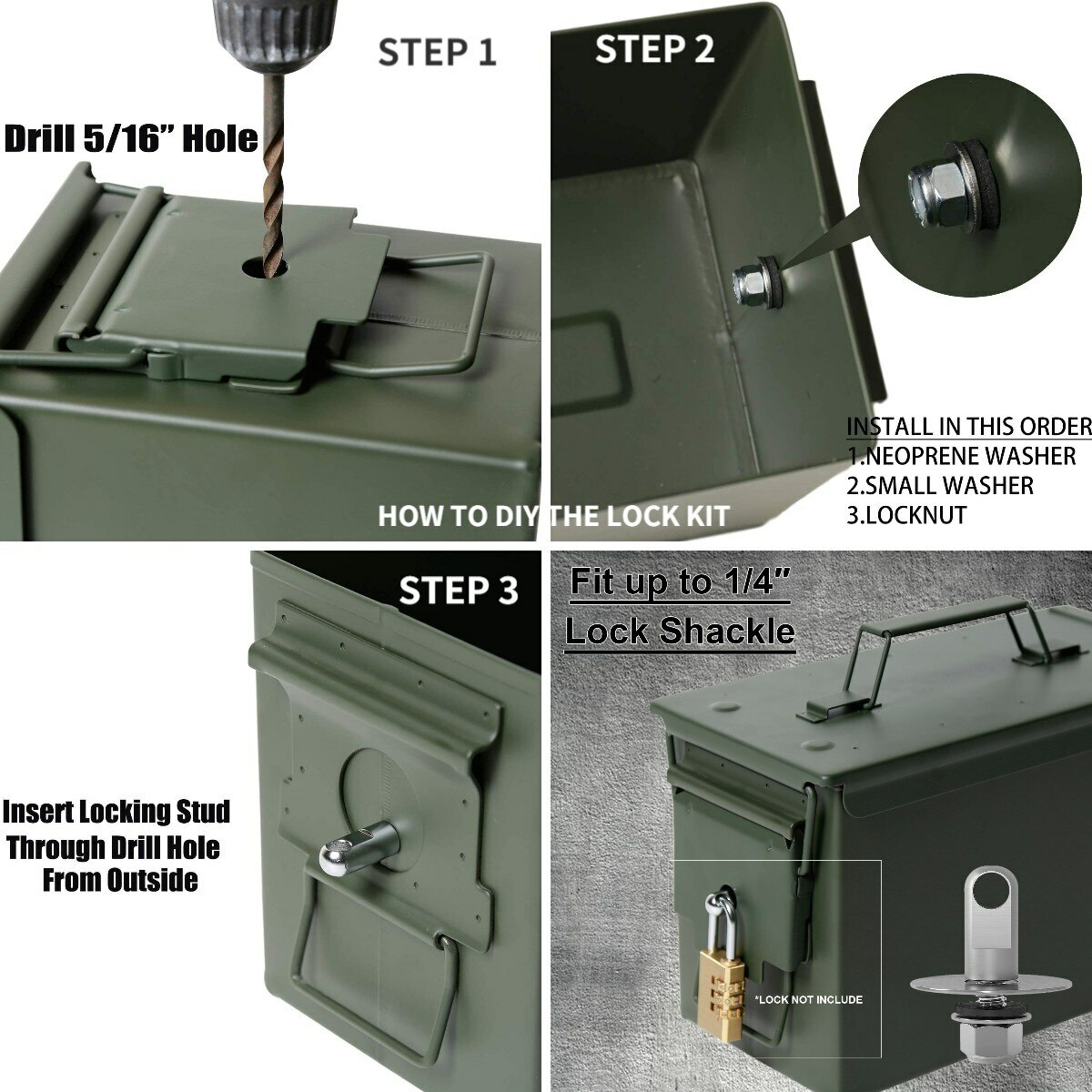 10Pcs Ammo Can Lock Kit Bolt 30 50 Cal Steel Gun Safe Box Hardware Locking Set