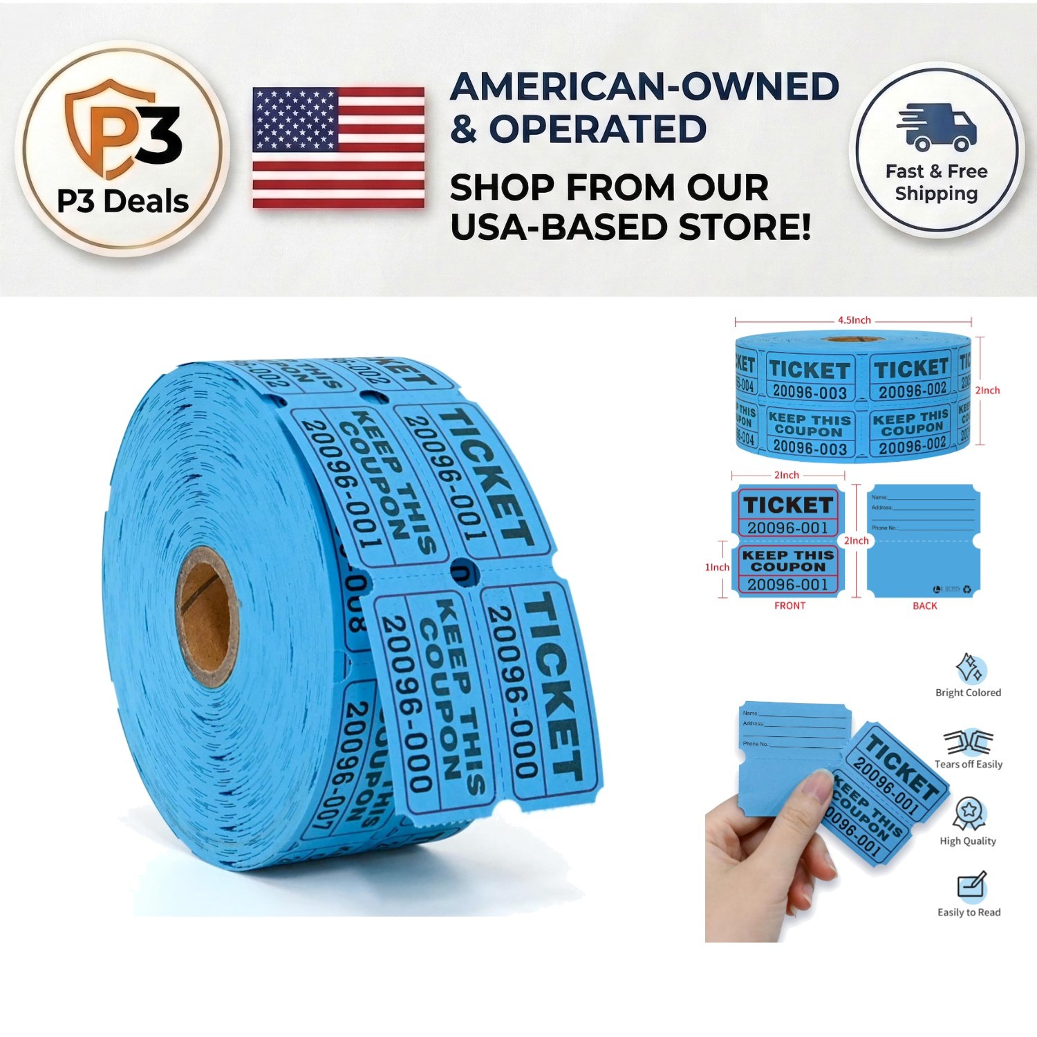 Consecutive Numbered Raffle Tickets - 1000 Double Stubs for School Dances