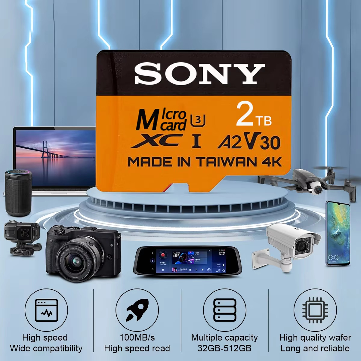 SONY Micro SD Card 2TB 512GB 256GB 128GB TF Memory Card Extreme 1TB U3 4K High