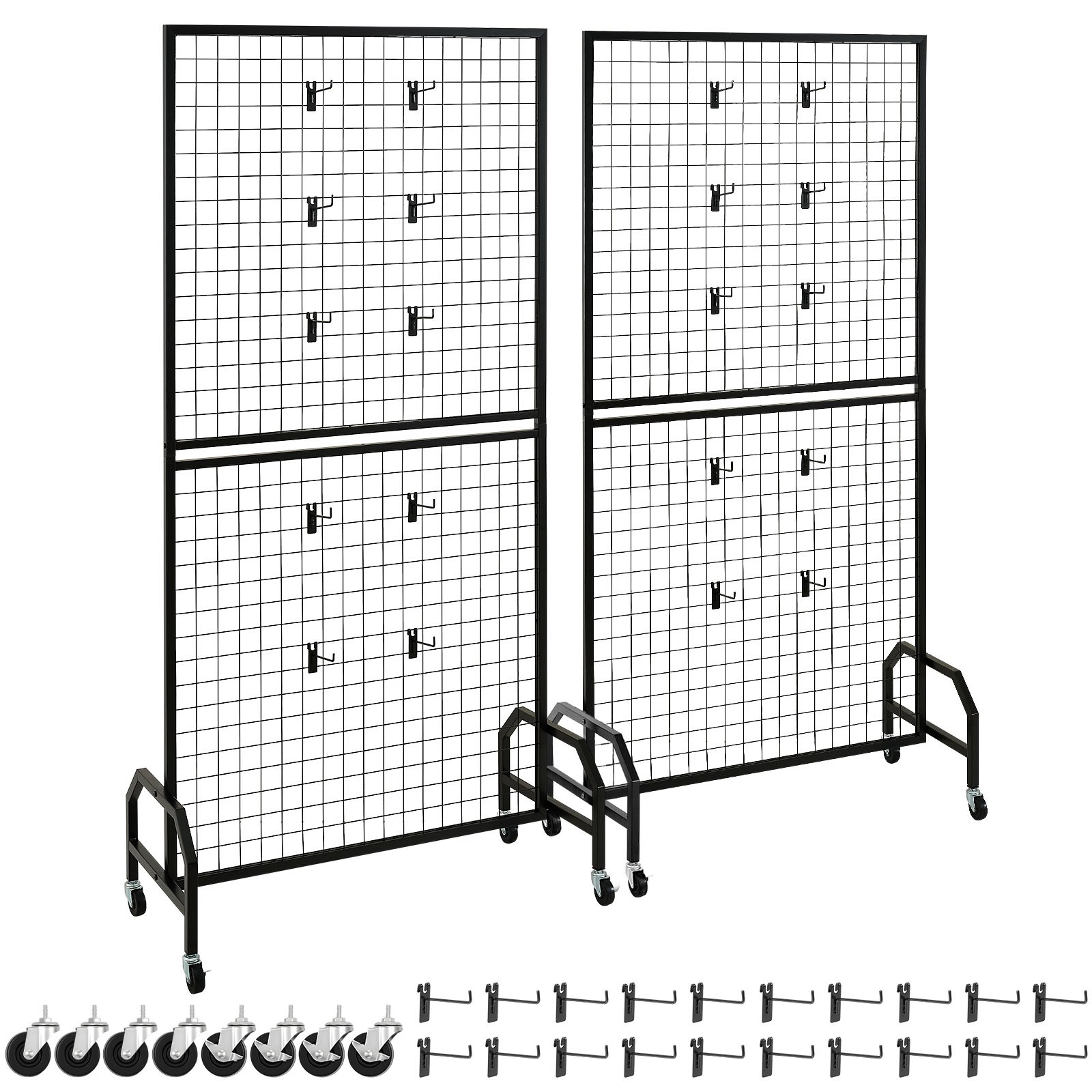 Uimoso 2-Pack Grid Wall Panels 2.9 x 5.9ft Wire Display Rack with Wheels & Hooks
