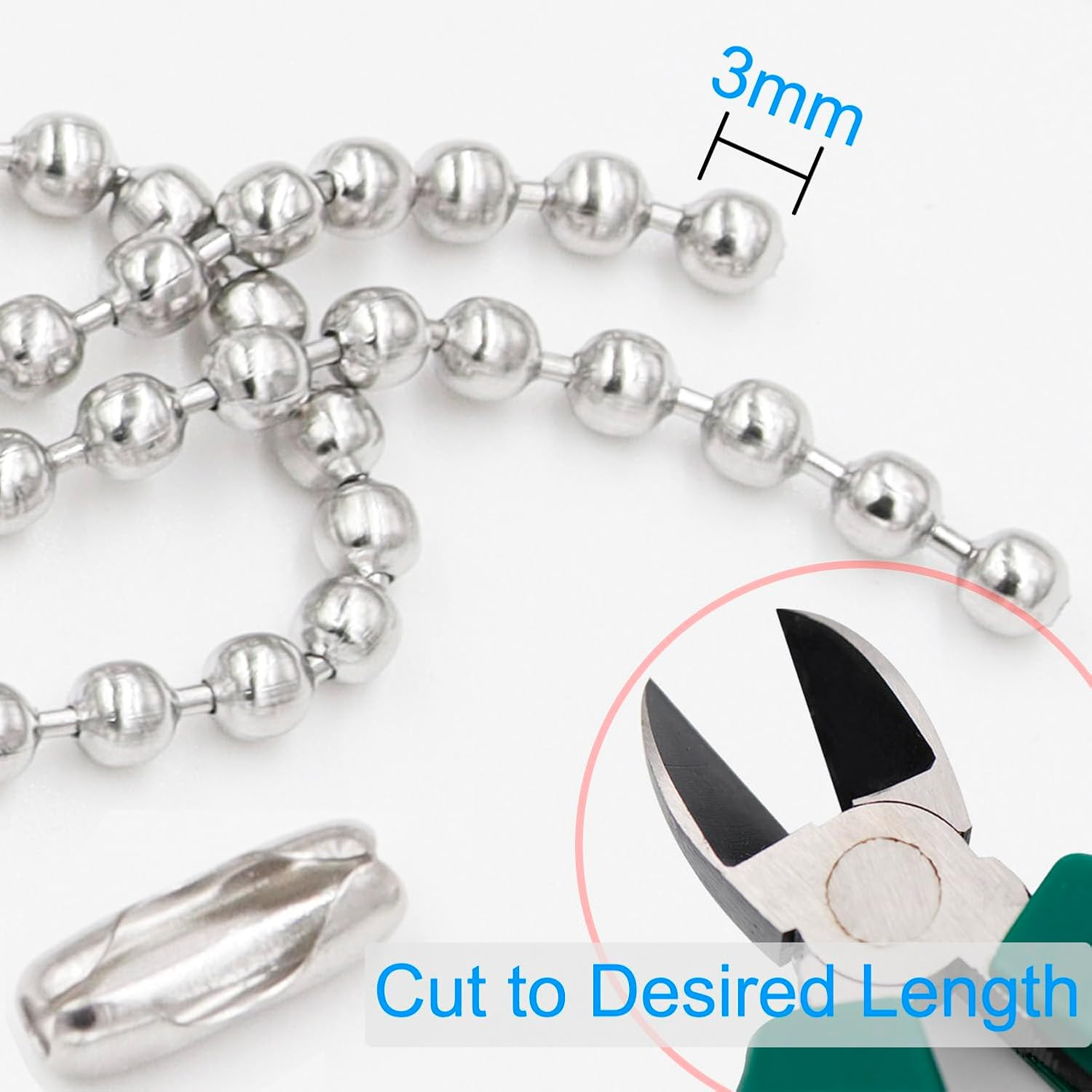 60 In Ceiling Fan Pull Chain Extension Silver 3mm Stainless Steel Ball Chain Set