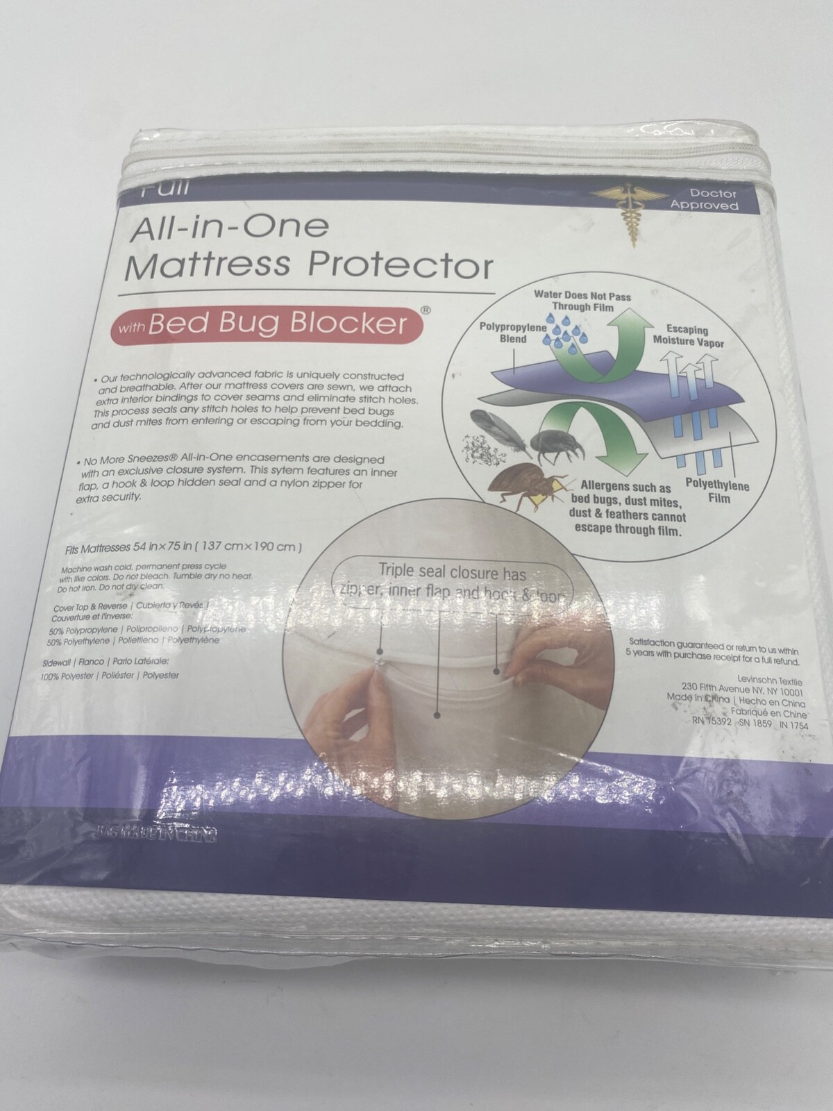 All-In-One Mattress Protector White Full w/ Bed Bug Block Allergens Free 54 X 75