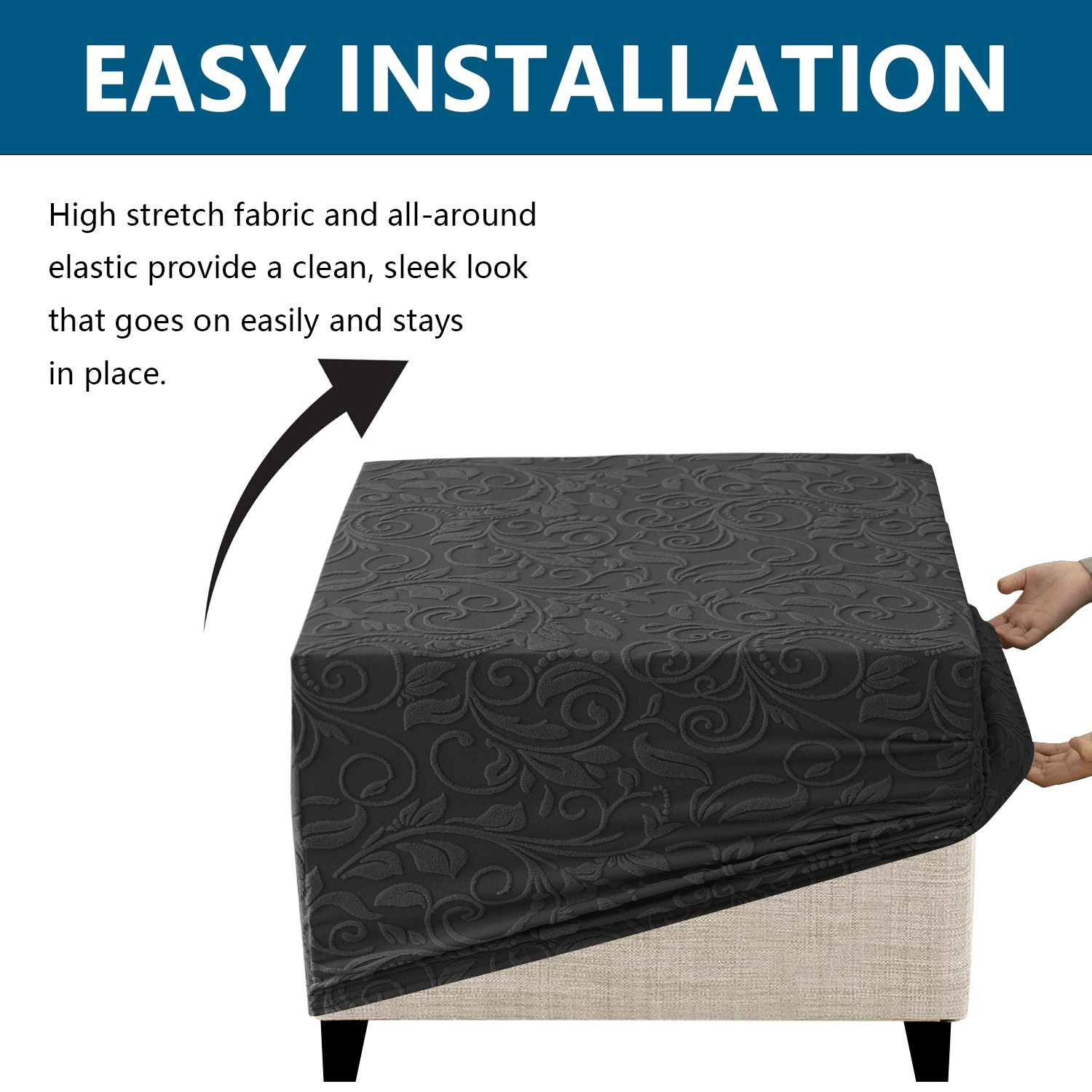 Stretch Jacquard Ottoman Cover Square Rectangle Footstool Cover Slipcover L/XL