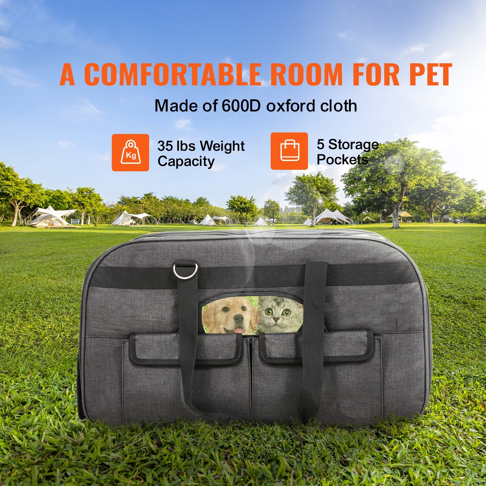 Cat Carrier with Wheels Rolling Pet Carrier with Handle 35 lbs Black