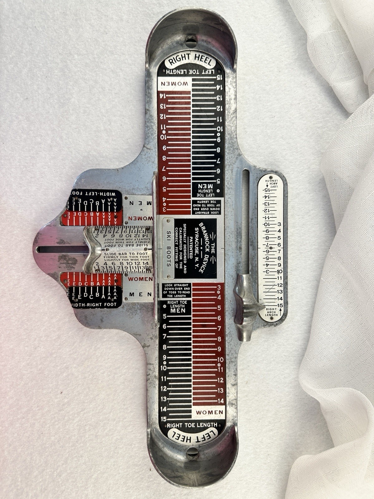 Brannock Device Vintage Foot Measuring Tool Silver Black Red White Ski Boots