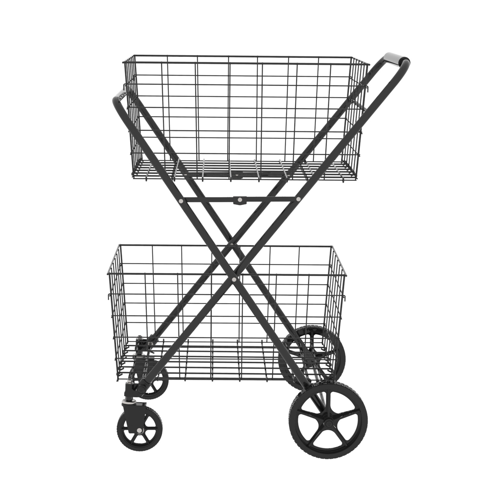2-Tier Shopping Cart Foldable Grocery Cart Wheels Removable Storage Basket
