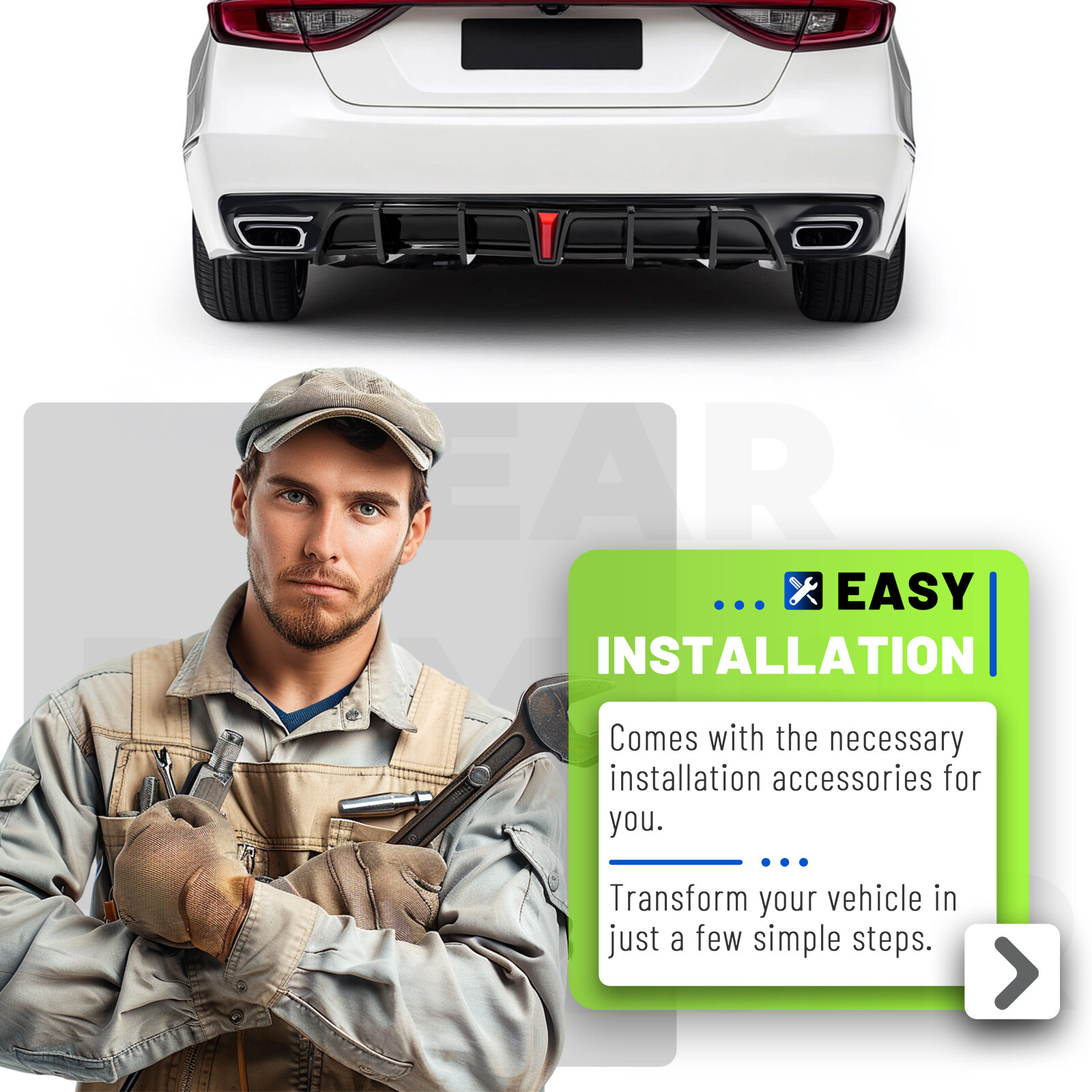 Rear Black Bumper Diffuser Lip Spoiler & Light For Honda Accord 2018-2022